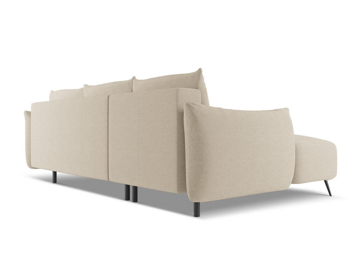 ECKSOFA mit Schlaffunktion Chenille Stoff Beige - Beige/Schwarz, Textil/Metall (162/242cm) - Makamii