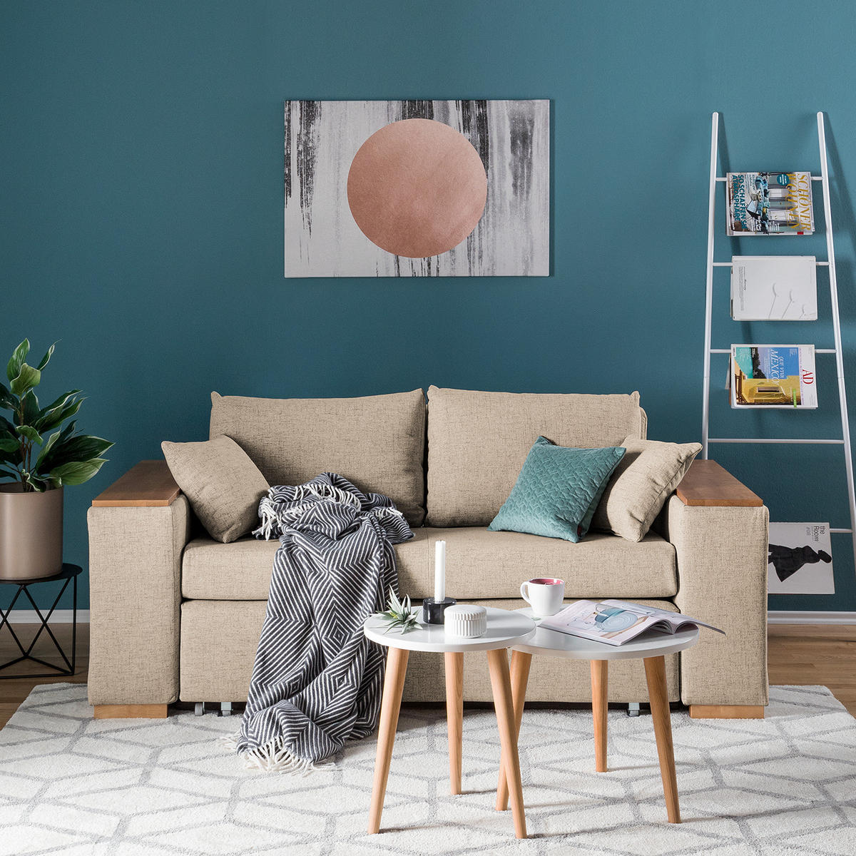 SCHLAFSOFA mit XL Armlehne - Cappuccino, Textil (176/90/90cm) - home24