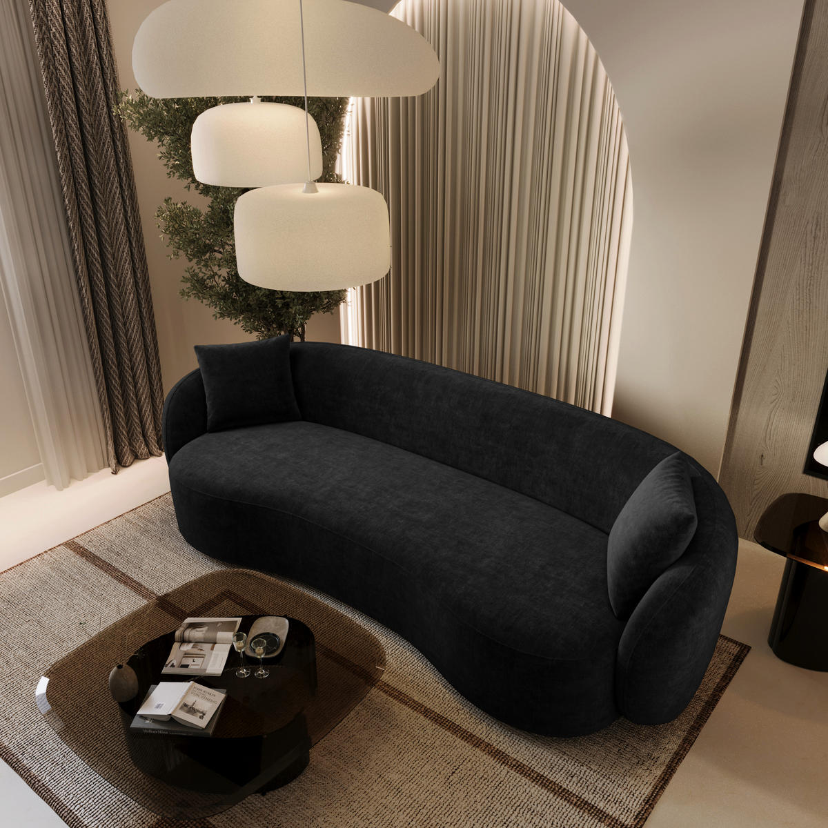 SOFA 3-Sitzer Rastergewebe mit weichem Griff Schwarz 210cm - Schwarz, Textil (210/67/96cm) - Sia Home