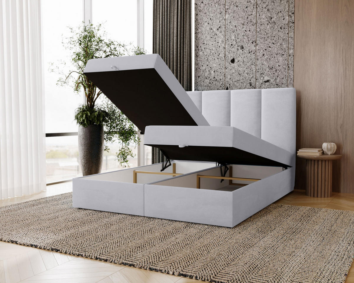 BOXBETT Malmo mit 2 Bettkästen, 180x200, Dunkelgrau, Velourstoff, Doppelbett mit Bonell-Matratze - Dunkelgrau, Holz/Kunststoff (180/200cm)