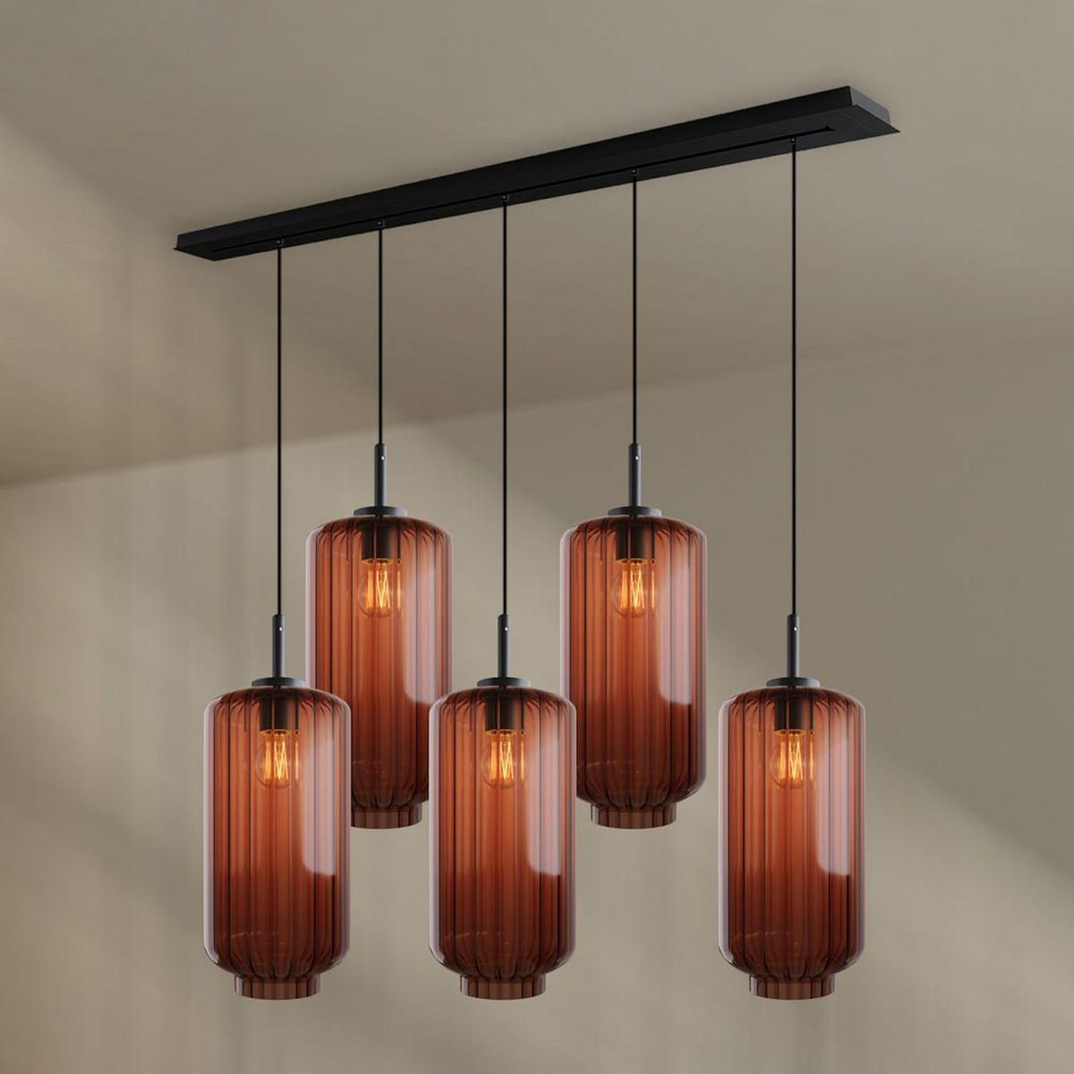 HÄNGELEUCHTE Velo 5-flammig Braun Ø 18cm - Schwarz/Braun, Glas (18/18/33cm) - s.luce