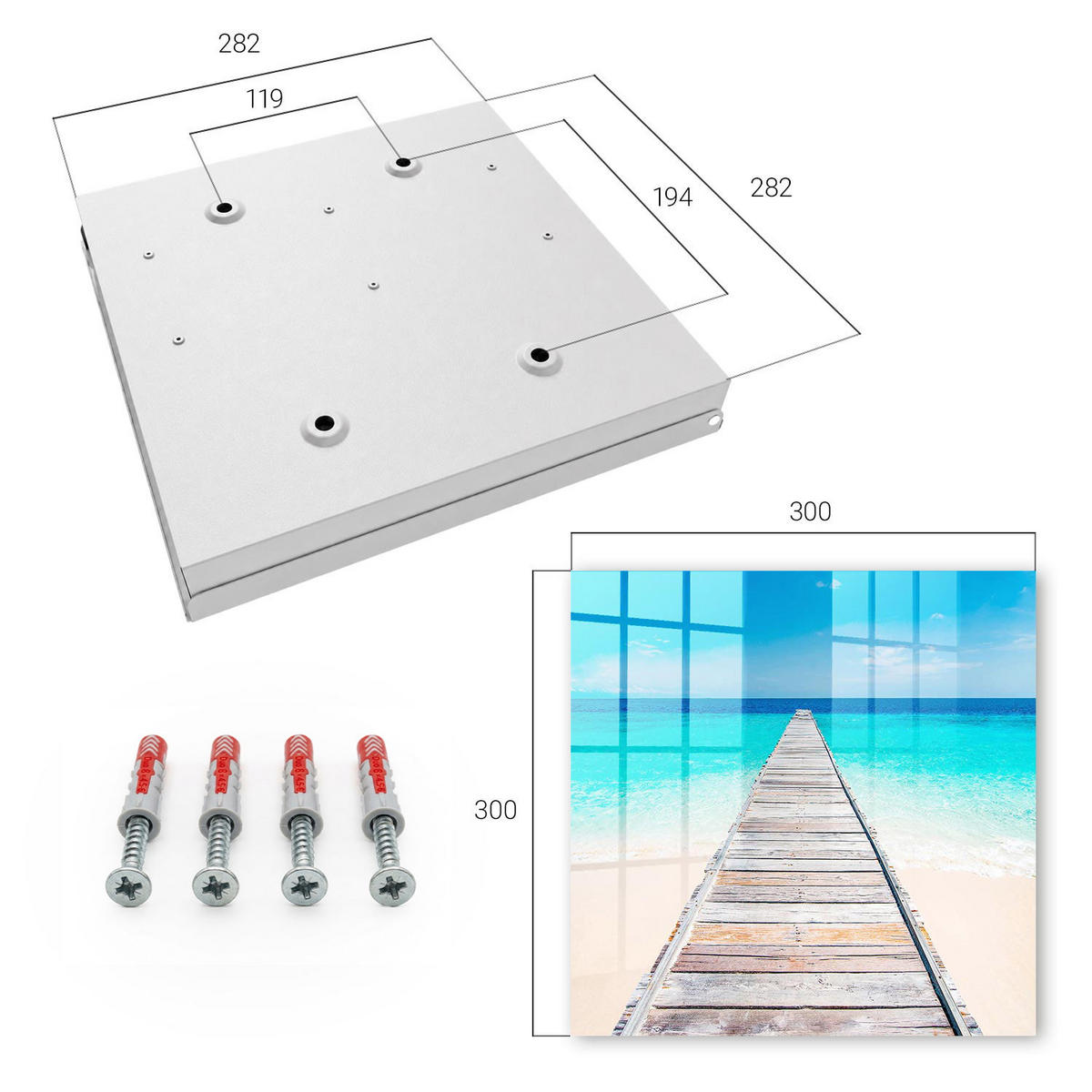 SCHLÜSSELBOX Weiß 30x30 cm – Türöffnung nach rechts - Meeresparadies - Türkis, Metall (30/30/5cm) - TULUP