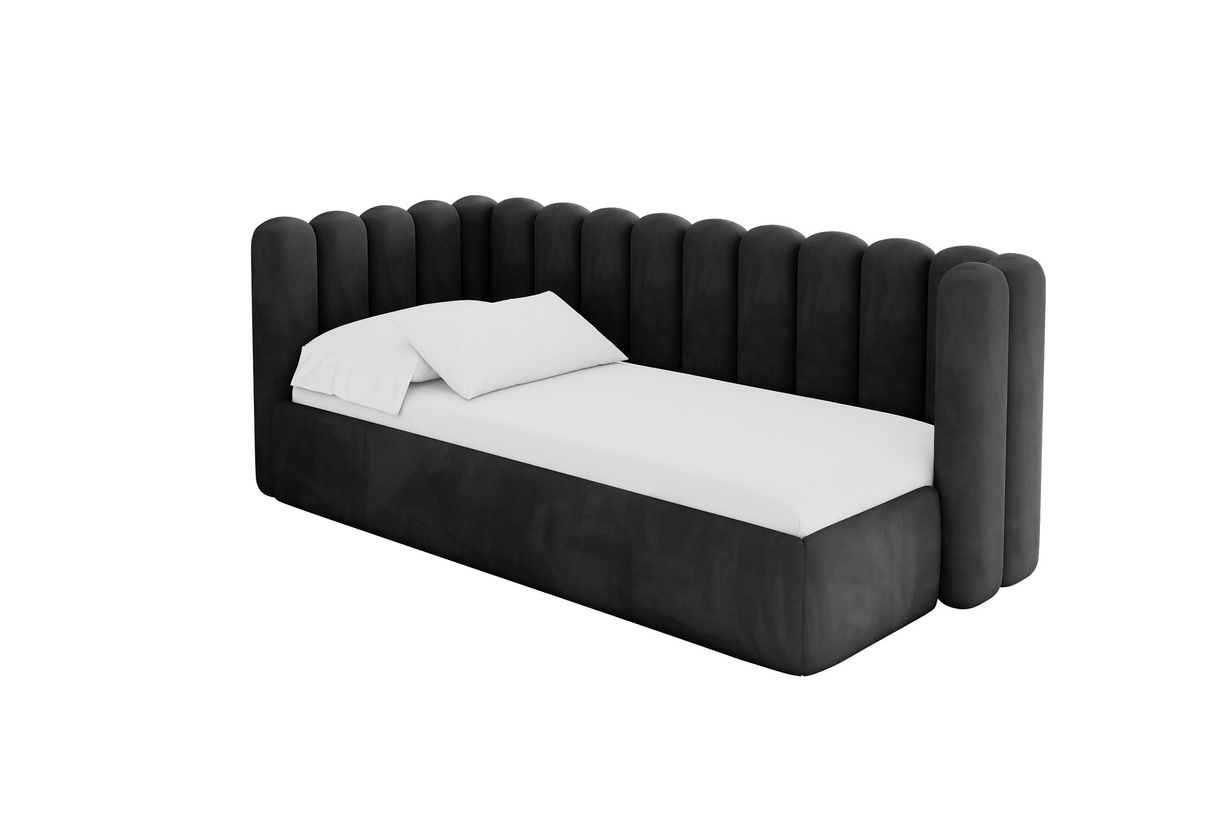 EINZELLBETT Jugendbett mit Bettkasten und Matratze H3/H4, Rechts - HUGY 90x200 Schwarz - Anthrazit, Holzwerkstoff/Textil (90/200cm) - ALTDECOR