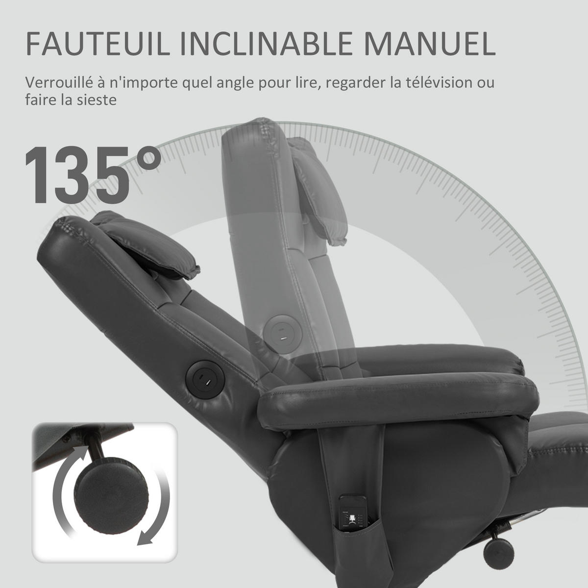 MASSAGESESSEL DE-15384 135° neigbar mit Staufach und Massagefunktion - Schwarz, Metall (78/93/86cm) - ComfortXL
