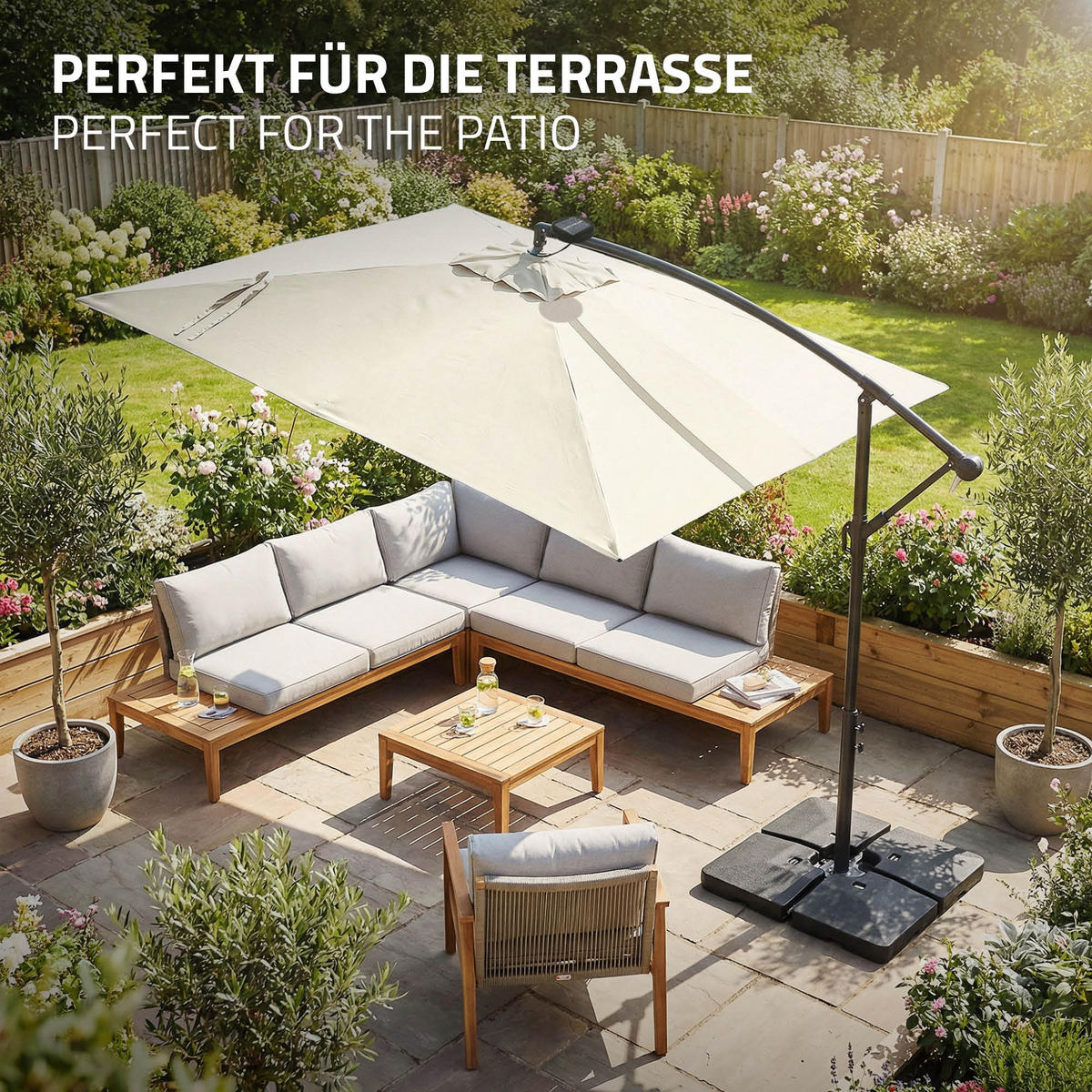 AMPELSCHIRM Ø 330 cm in Beige aus Aluminium mit LED-Solar - Beige, Metall (330/330cm) - ML-DESIGN