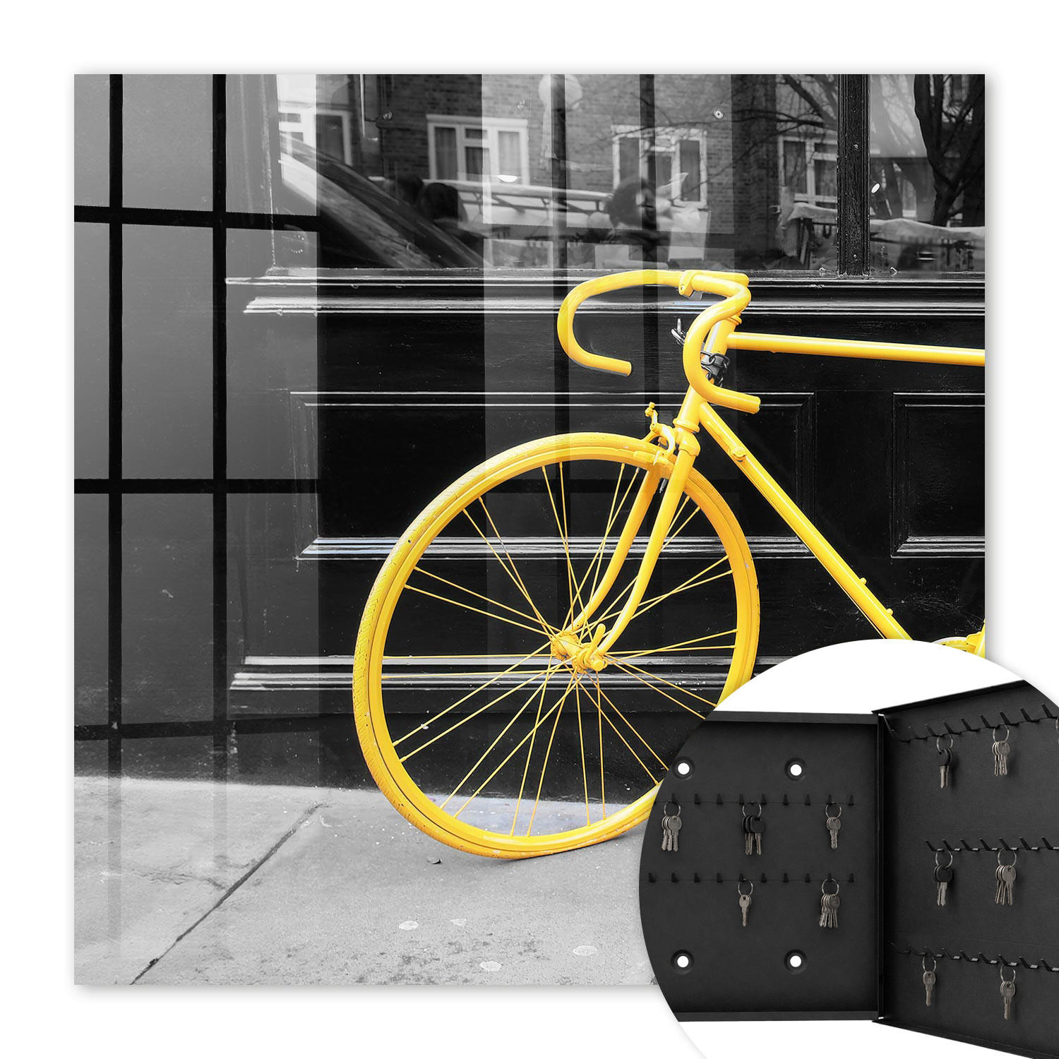 SCHLÜSSELBOX Schwarz 30x30 cm- Türöffnung nach rechts - Gelbes Fahrrad - Gelb, Metall (30/30/5cm) - TULUP