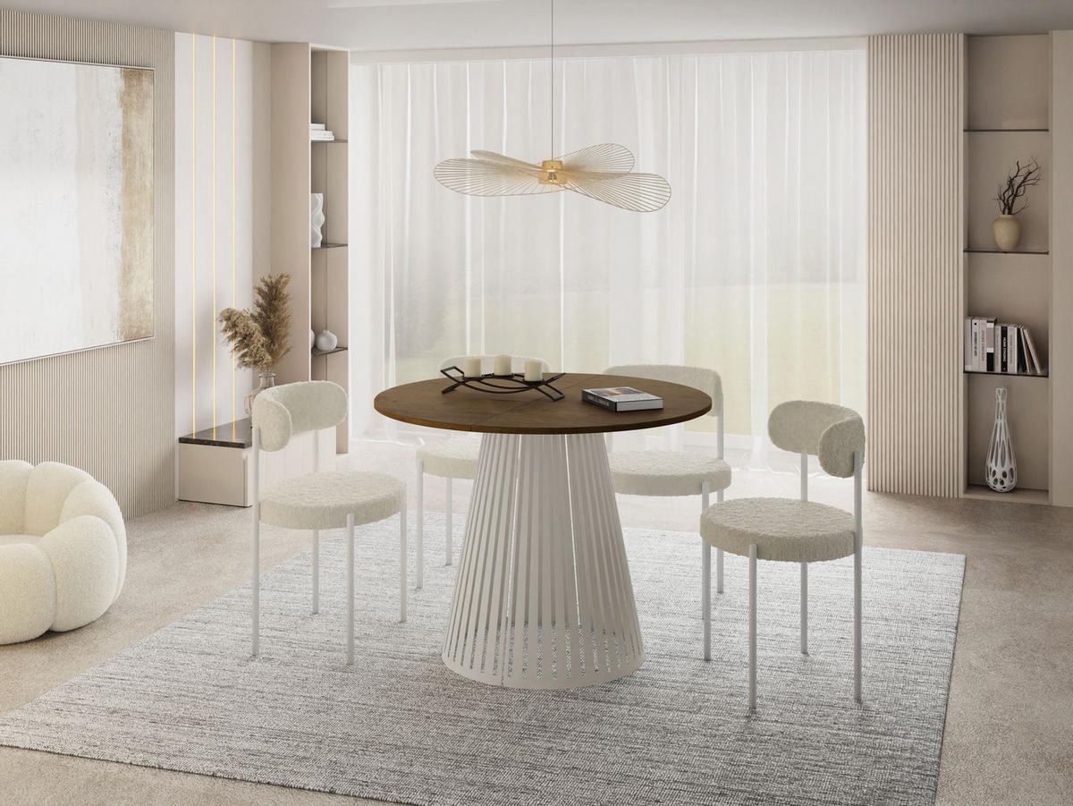 ESSTISCH Naro rund ausziehbar mit Lamellen-Metallgestell in Beige Kaschmir, Braun 100-180/100/76 cm - Kaschmir/Alteiche, Holzwerkstoff/Metall (100/100/76cm) - WFL GROUP