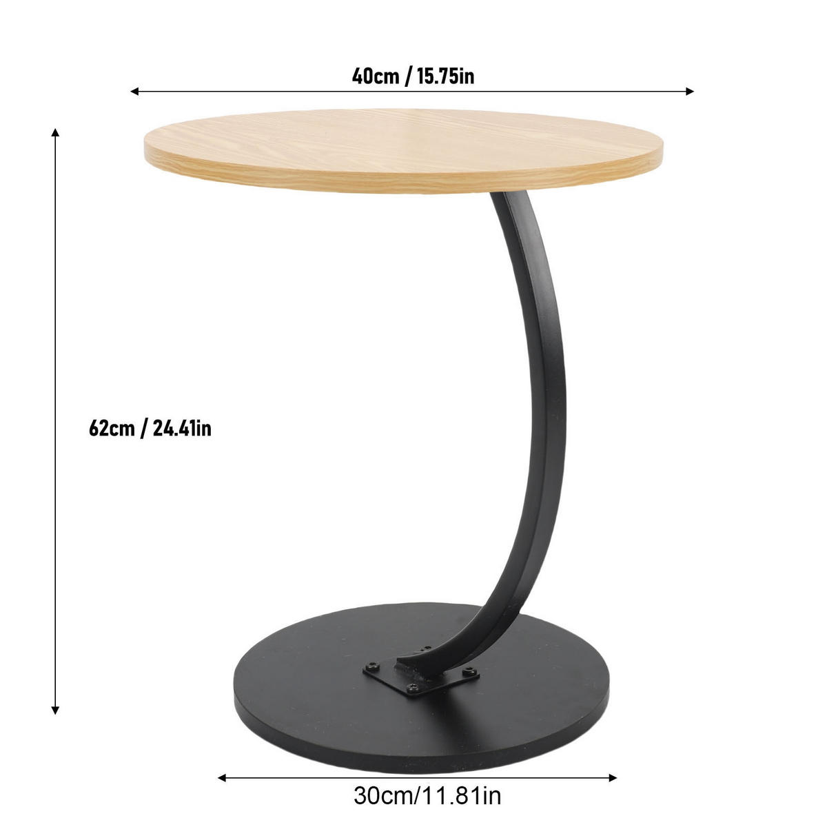 RUNDER Beistelltisch Holzoptik – Kleiner Couchtisch mit Stahlrahmen, stabiler Sofatisch für Wohnzimmer, Schlafzimmer & Balkon - Gelb, Holz (40/30/62cm) - Ej. Life