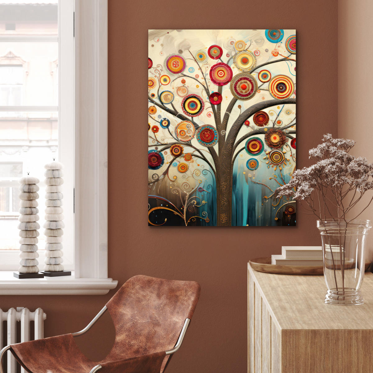 KOVOVÝ OBRAZ Strom - Strom života - Farba 60x80 cm - hnedá, kov (60/80cm) - MuchoWow