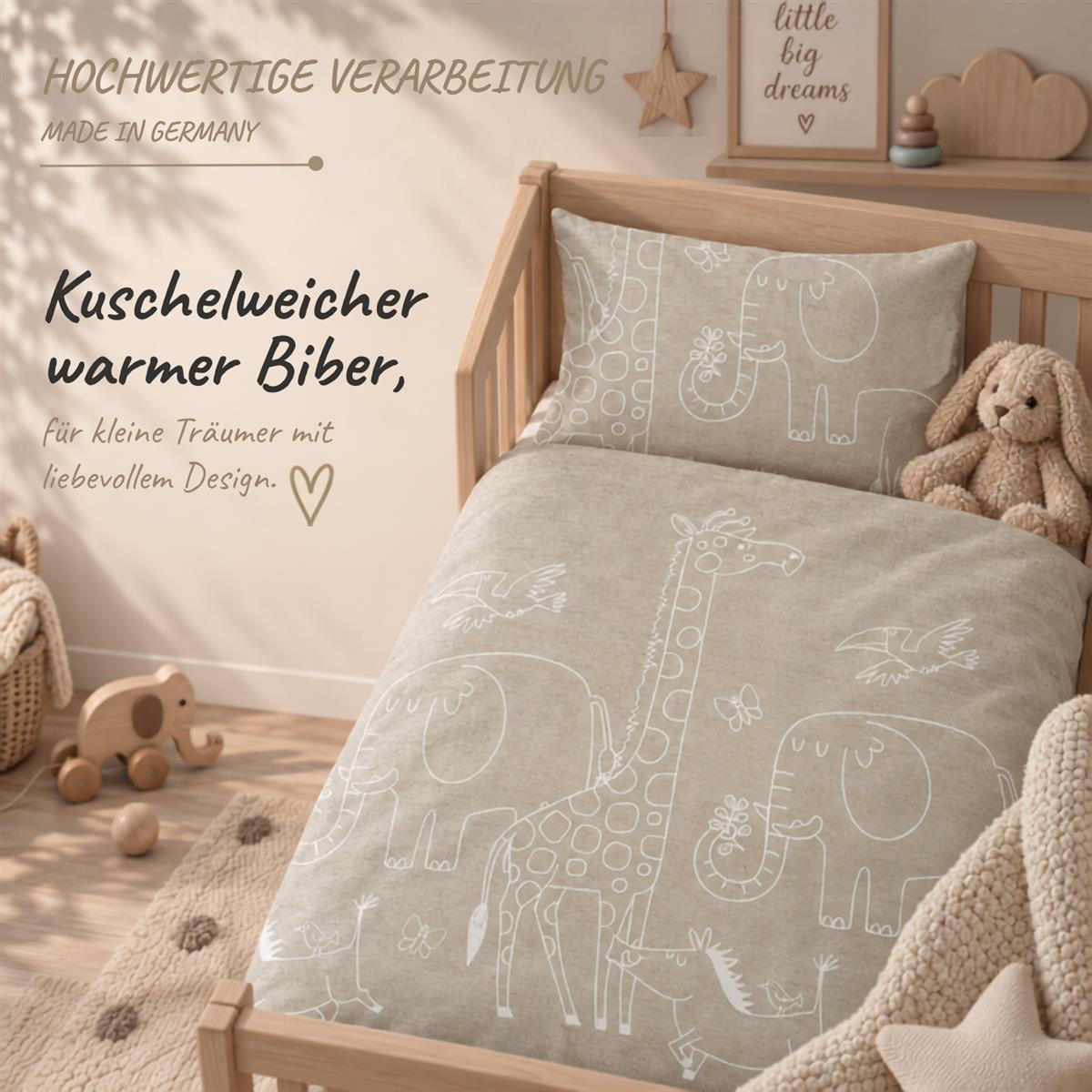 BIBER-BETTWÄSCHE 135x200 für Kinder - Made in Germany! Flauschig warmer Flanell Kinderbettwäsche aus 100% Baumwolle für Herbst & Winter - Tiere Natur - Naturfarben, Textil (135/200cm) - Carpe Sonno