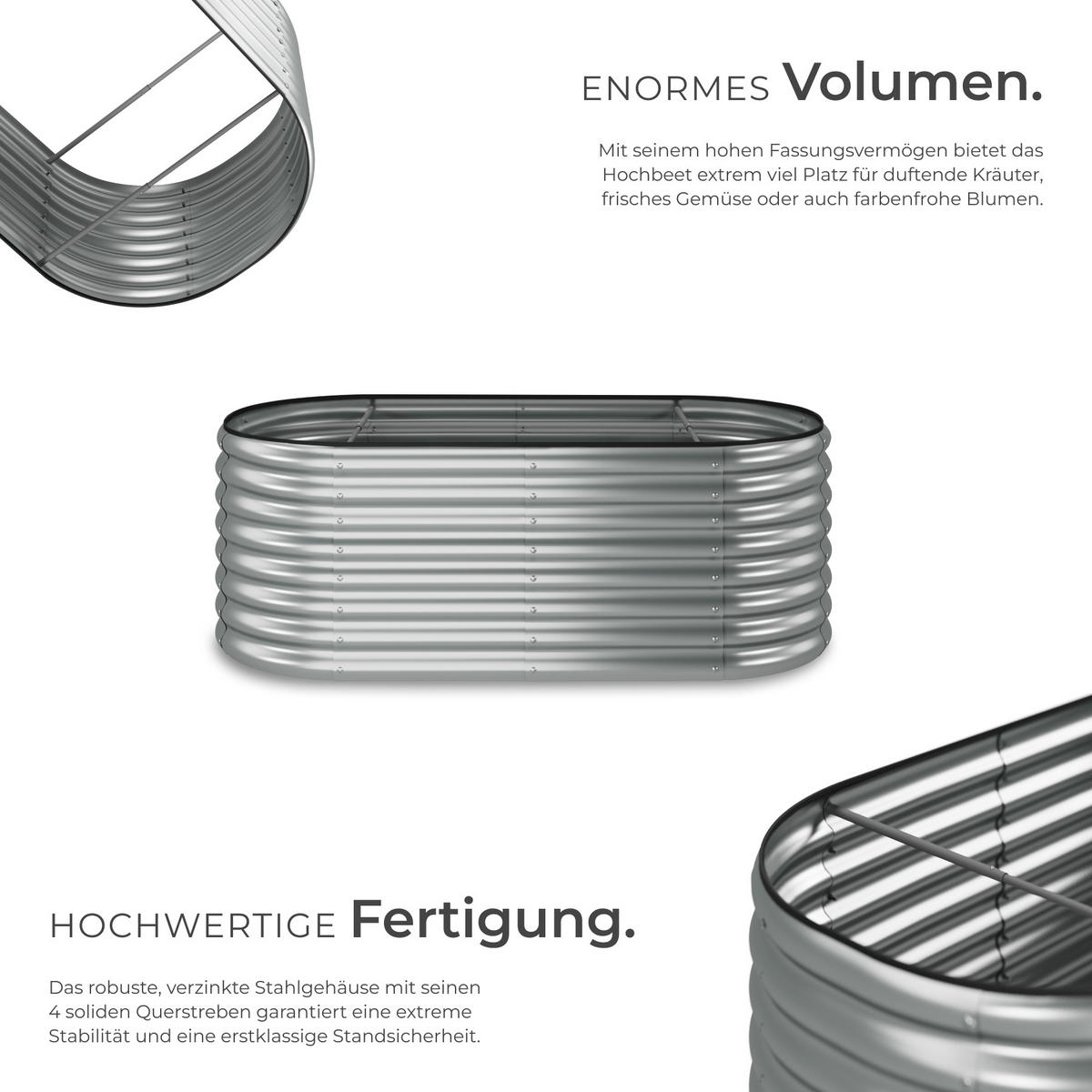 HOCHBEET Flormma,160 x 80 x 60 cm,silber - Silberfarben, Metall (160/60/80cm) - tectake