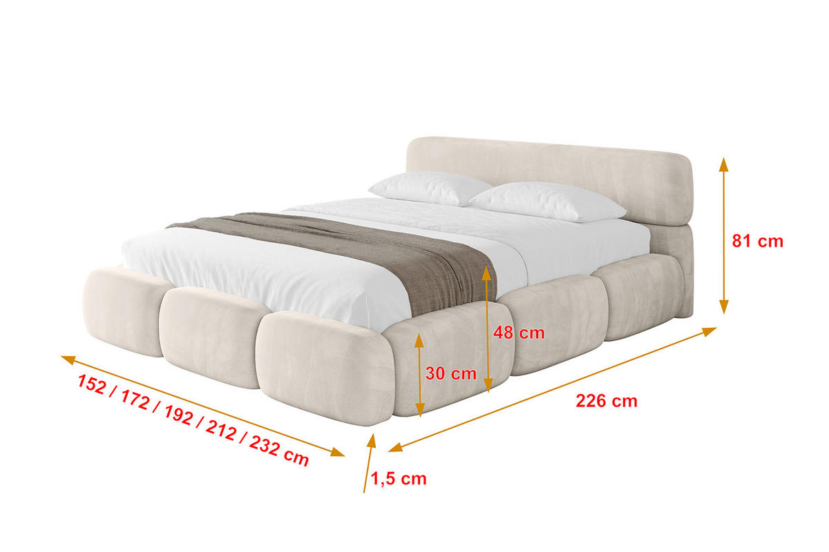 POLSTERBETT mit Bettkasten und Lattenrost, Boxbett ohne Matratze - ELVA-v1 200x200 Beige - Beige, Holzwerkstoff/Textil (200/200cm) - ALTDECOR