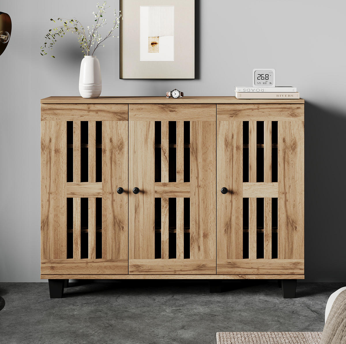 SIDEBOARD aus Spanplatte 120x32x92cm in Natural Wood - Naturfarben, Holzwerkstoff (120/92/32cm) - Modfu