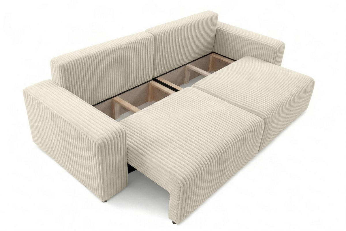 SOFA Mit Schlaffunktion Und Bettkasten, Cordstoff Tilia, Ecru, BEST SCORNER - Ecru, Holz (245/83/90cm) - Kaiser Möbel