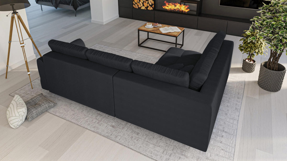 ECKSOFA MIT HOCKER Lorine Mikrofaser Anthrazit - Hellbraun/Anthrazit, Buchenholz/Textil (231/161cm) - S-Style Möbel