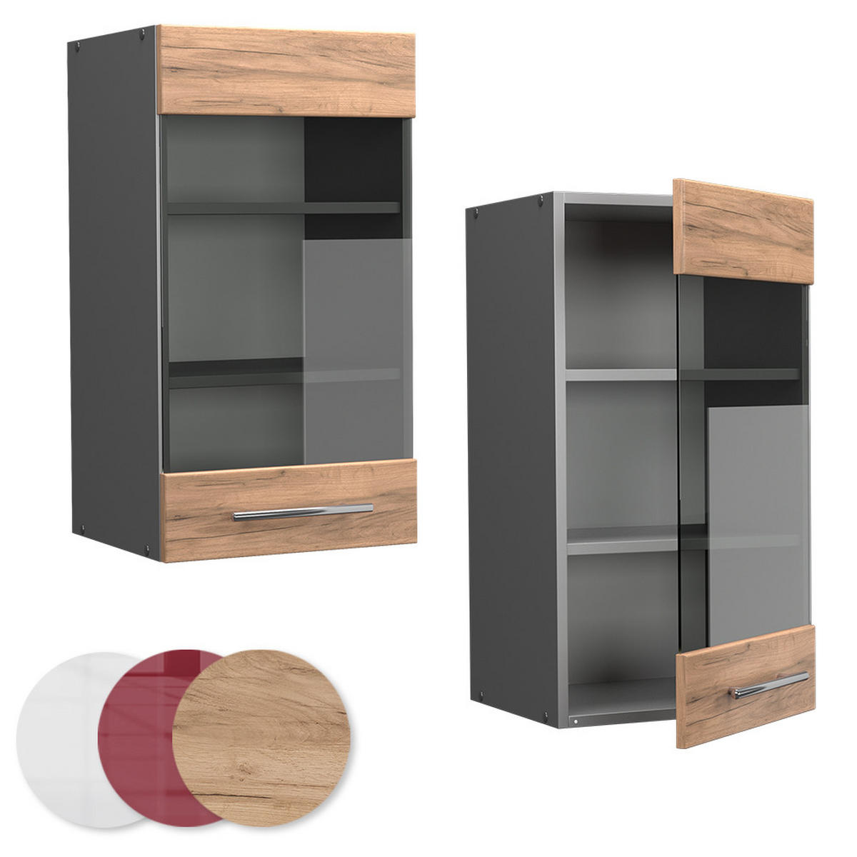 KÜCHENGLASSCHRANK Fame-Line Goldkraft Eiche 40 cm - Honigeiche/Anthrazit, Holzwerkstoff (40/72/34.1cm) - Vicco