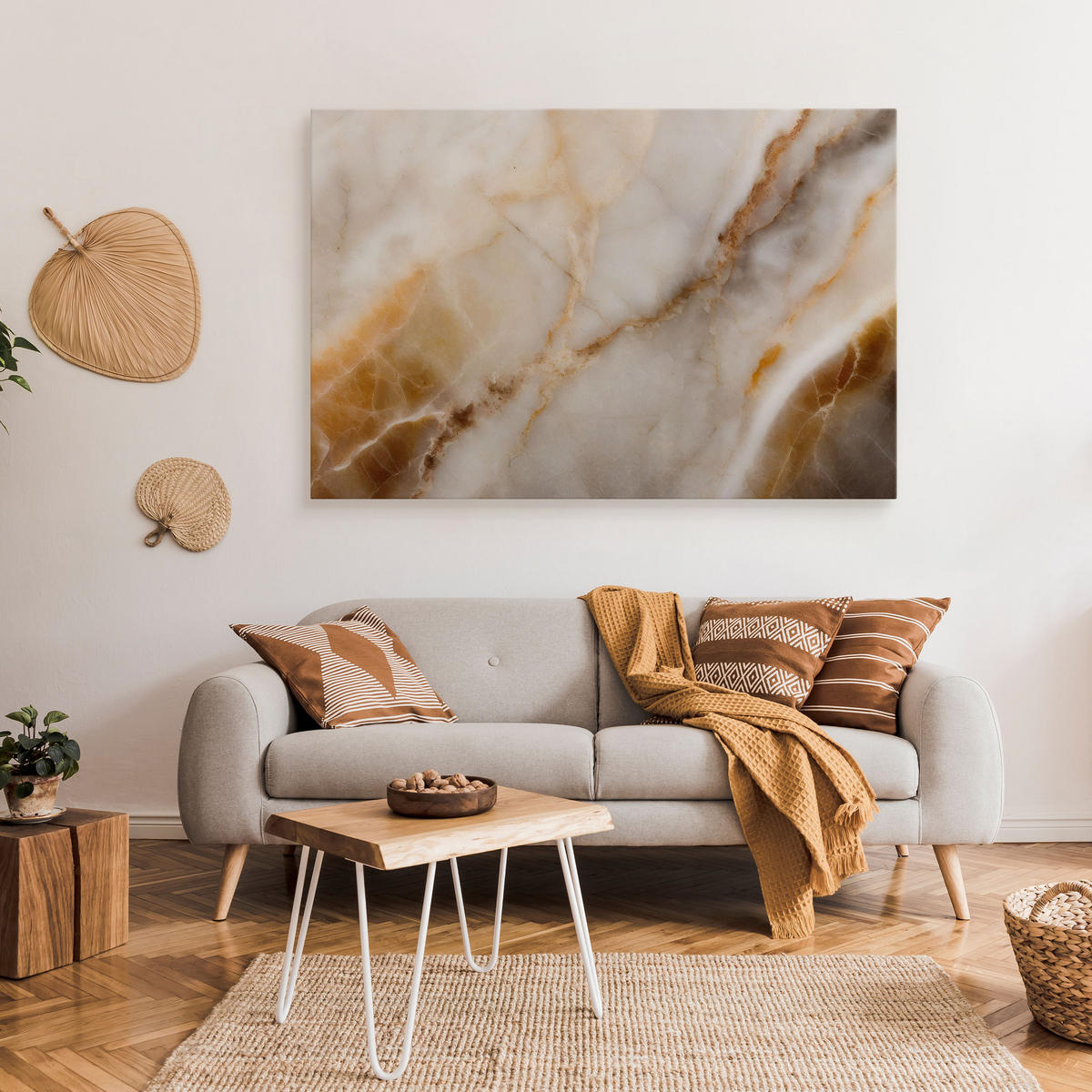 LEINWANDBILD Abstraktion MARMOR Moderne Muster für Büro 70/50 cm - Beige/Weiß, Textil (70/50cm) - Muralo