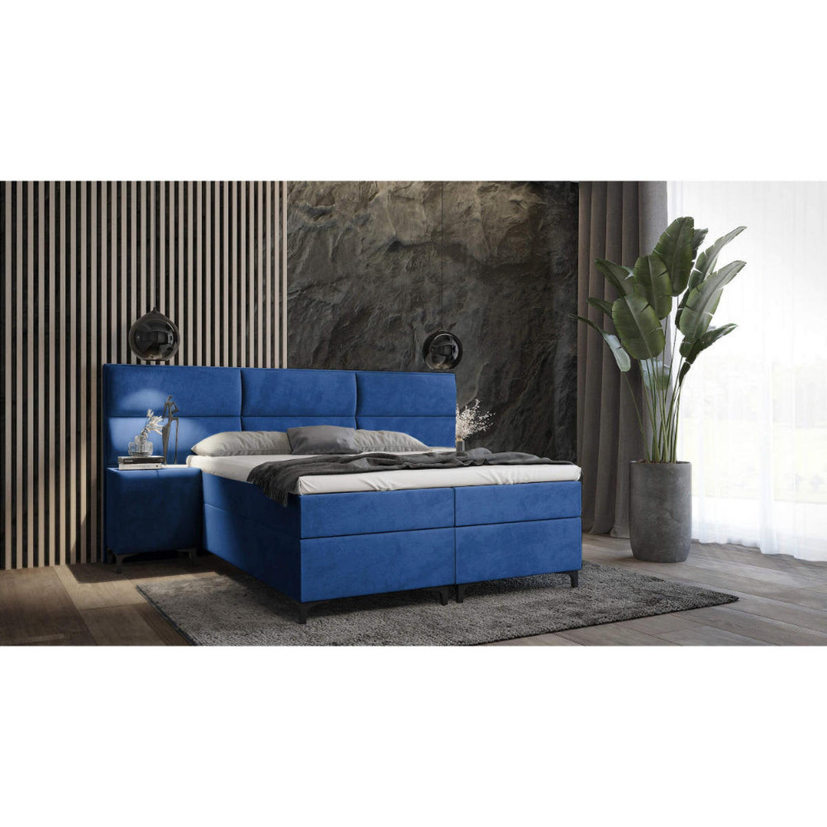 BOXBETT Sapri mit Bettkasten und 2x Nachtisch - Blau, Holz/Holzwerkstoff (180/200cm) - Best For Home
