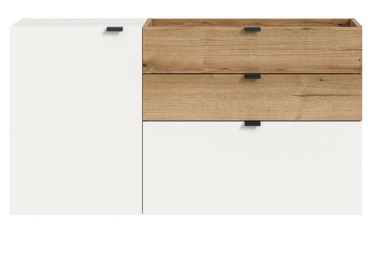 SCHUHSCHRANK weiß, Evoke Eiche 120 cm, Flur Kommode hängend mit Soft-Close - Eichefarben/Schwarz, Holzwerkstoff/Kunststoff (120/64/37cm) - Inn.Furn