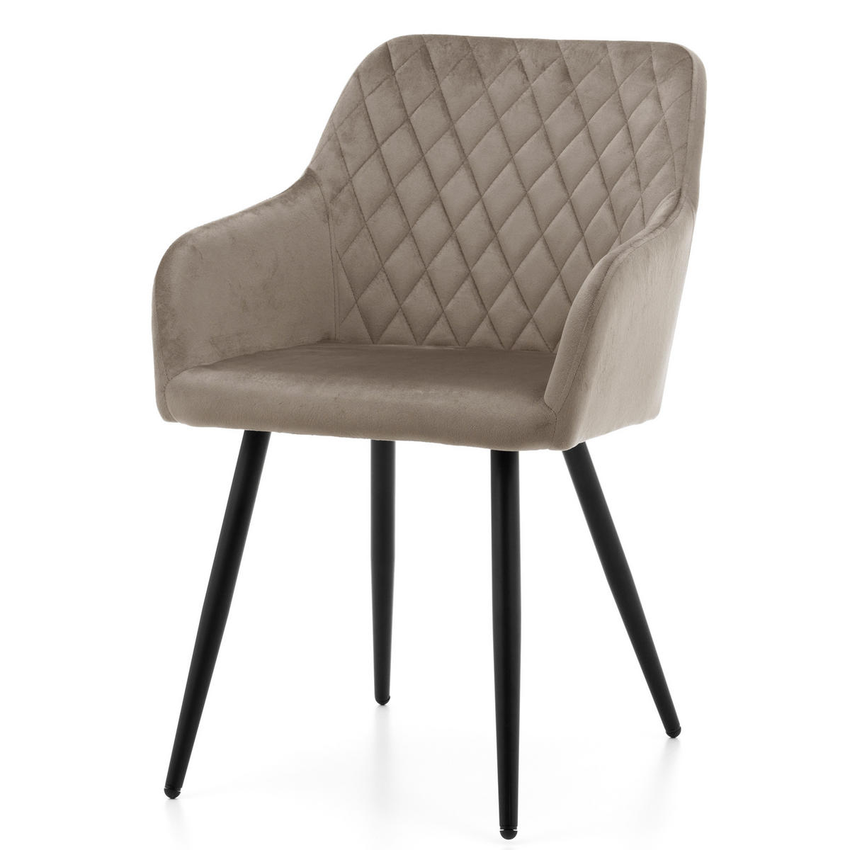 STUHL TODI gepolstert mit Steppung - dunkelbeige - Samt Velours - Beige/Schwarz, Textil/Metall (56/85/62cm) - NEW HOME