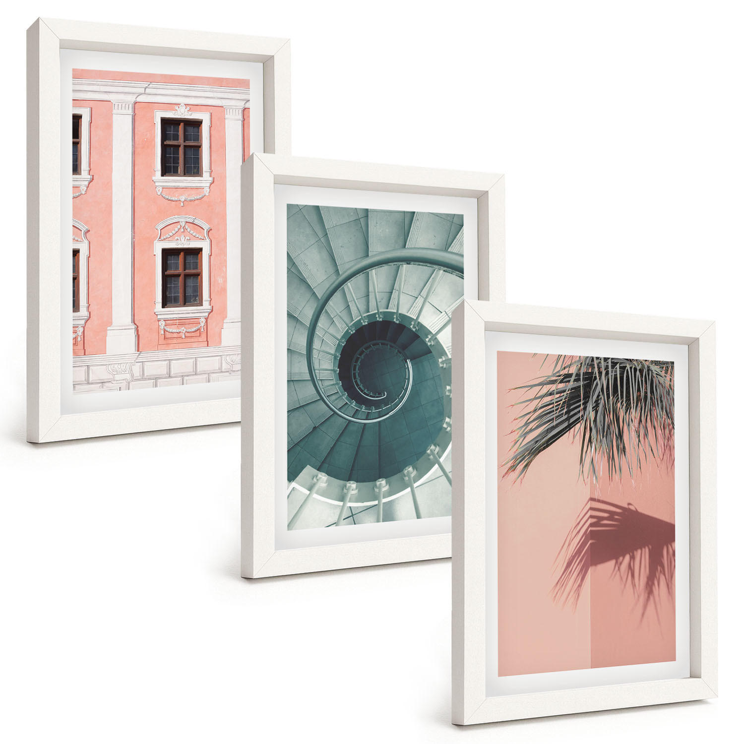 BILDER SET 3er Set - 20x30 cm Weißer Rahmen - Pastellfarbene Spiralarchitektur - Weiß, Kunststoff (20/30cm) - TULUP
