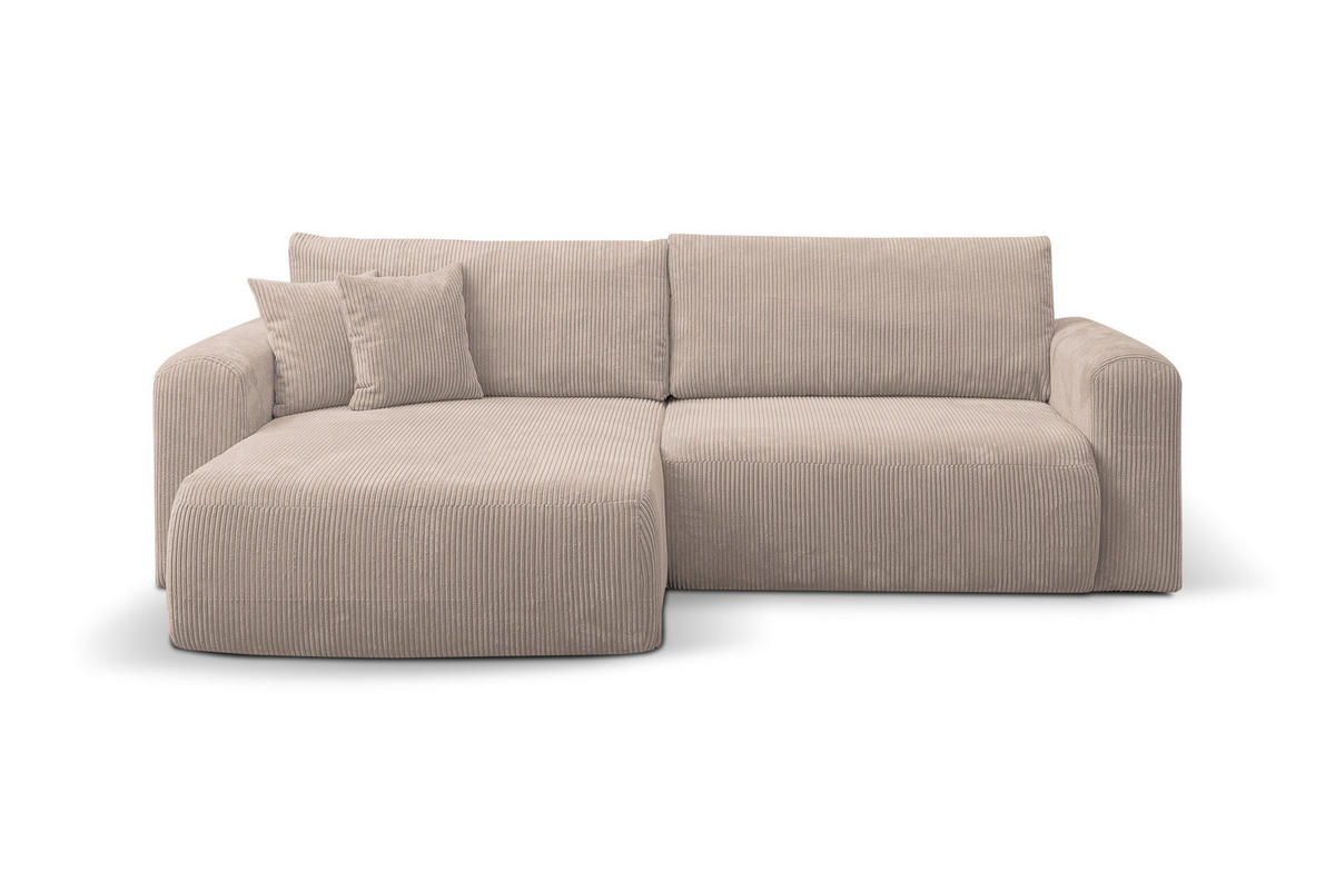 ECKSOFA Roma, Eckcouch in L-Form mit Schlaffunktion und Bettkasten, Farbe: Braun, Cordstoff, Ottomane Universal - Braun, Textil (244/142cm) - VENASI MÖBEL