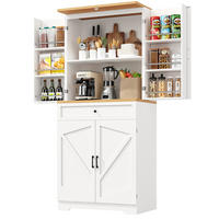 HOCHSCHRANK aus MDF in Weiß mit Holzoptik-Tischplatte, Schubladen und offenen Snack-Regalen, 80/40/180 cm, Weiß - Weiß, Holzwerkstoff (80/180/40cm) - Redom