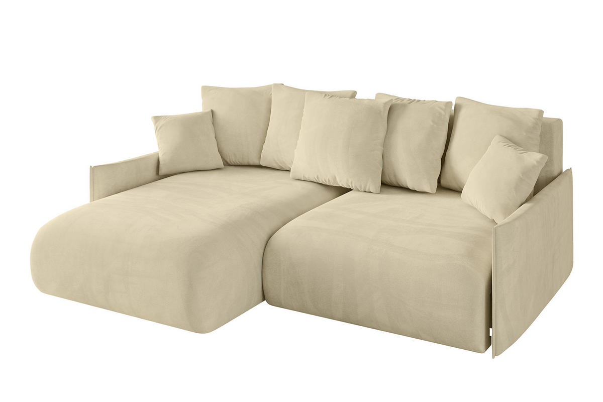 ECKSOFA mit Schlaffunktion und Bettkasten ONESK-L -v1 208x165x40 Beige Velours - Beige, Holzwerkstoff/Kunststoff (208/165cm) - ALTDECOR