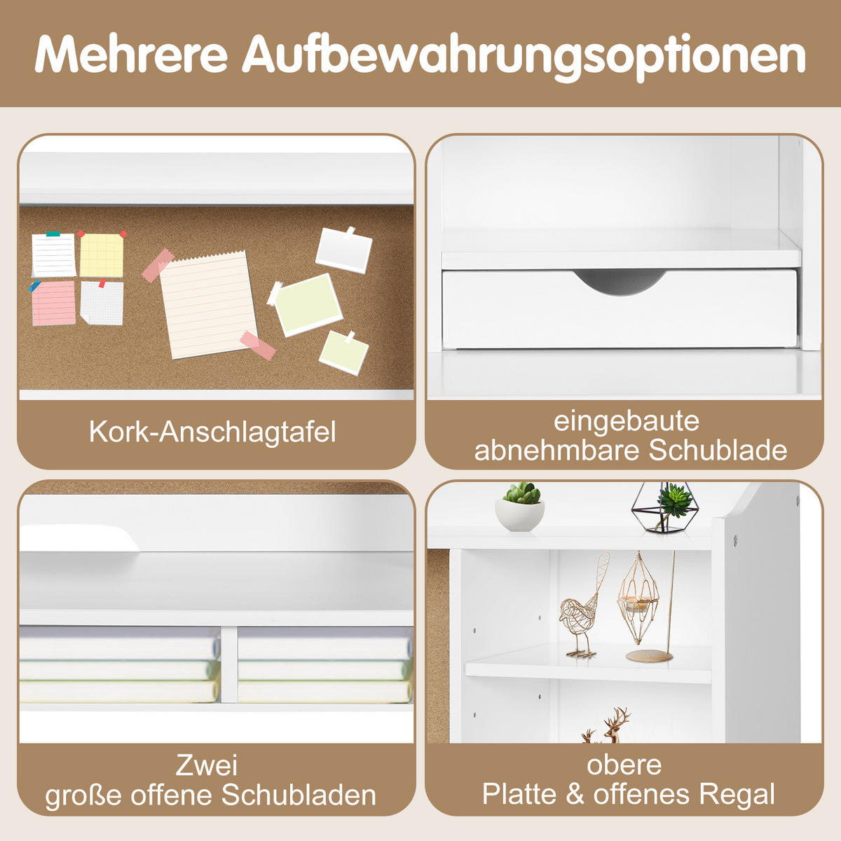KINDERSCHREIBTISCH mit Hängeplatte weiß(2-tlg) - Weiß, Holzwerkstoff (111.5/110.7/60.5cm) - COSTWAY