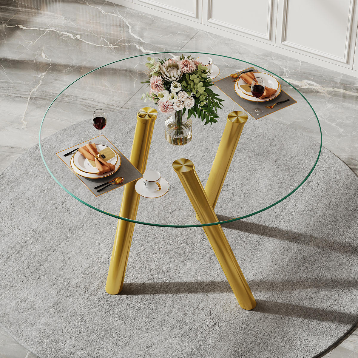ESSTISCH runder Gold mit Metallbeinen 89 cm - Goldfarben, Metall (89/89/76cm) - Oxeza