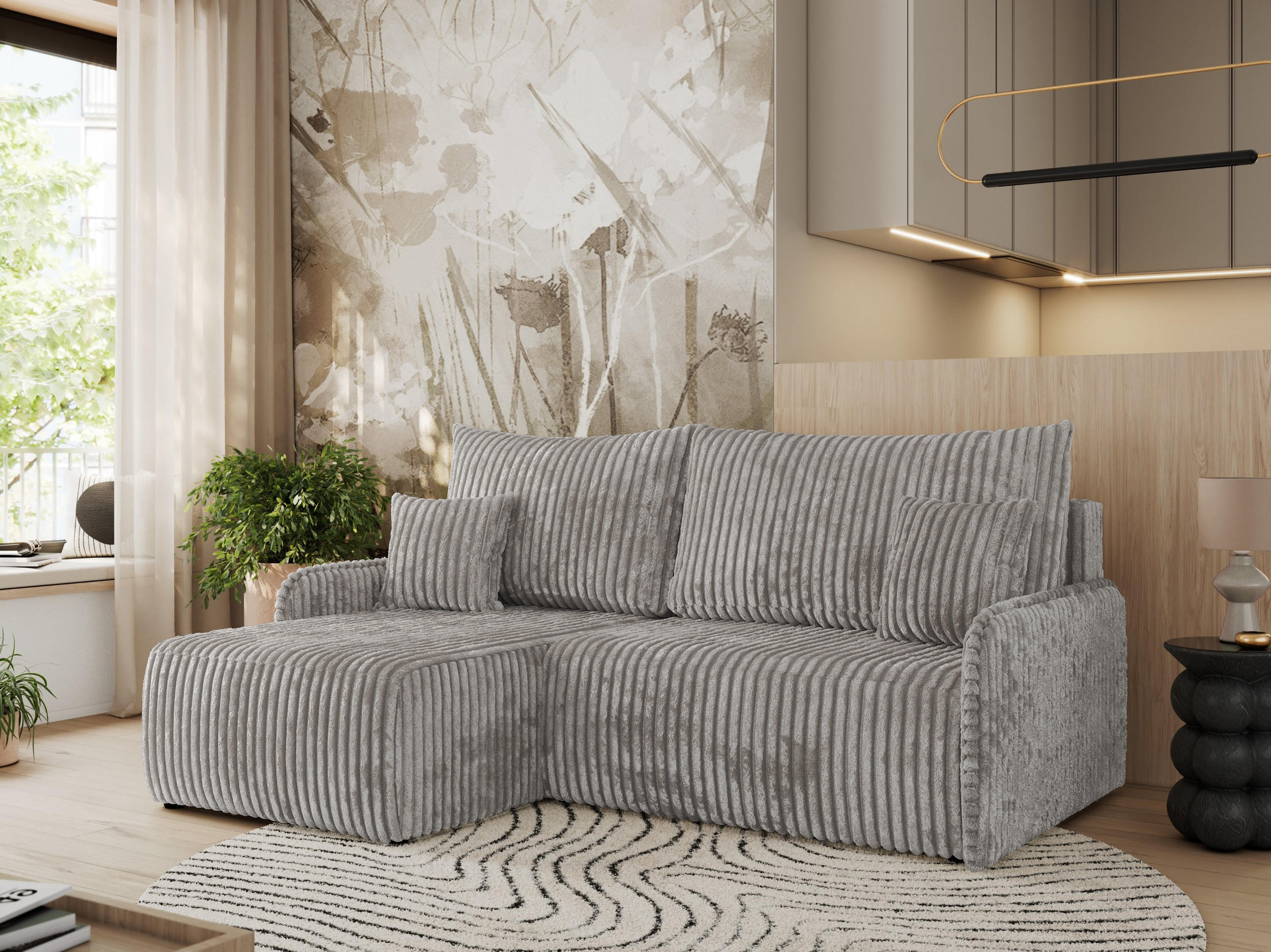 ECKSCHLAFSOFA ARPA L Grau Cord - links - Schwarz/Grau, Kunststoff/Textil (198/150cm) - MKS