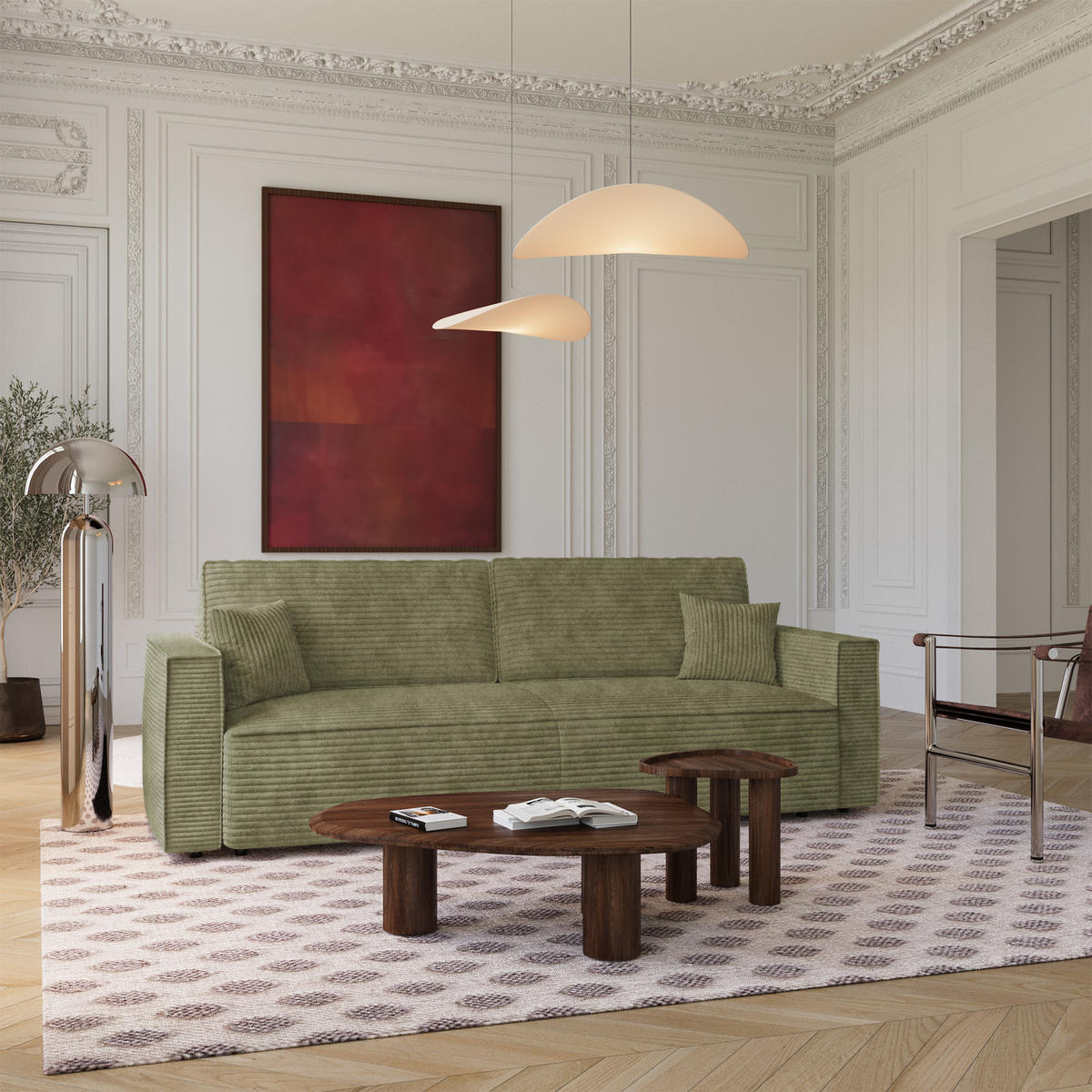 SCHLAFSOFA mit Stauraum KELY Cord Olivgrün 254cm - Olivgrün/Grün, Textil (254/78/95cm) - Premium Interiors