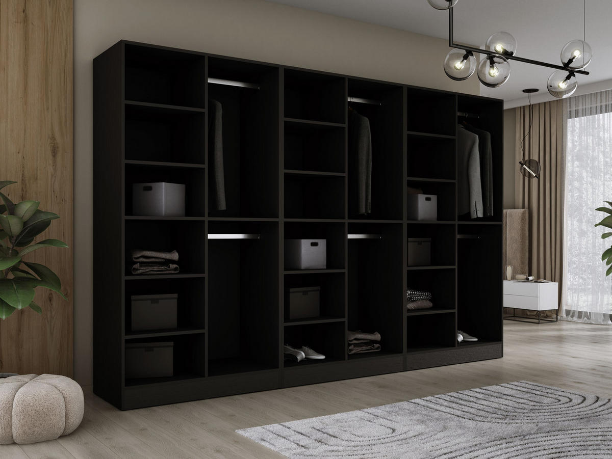 KLEIDERSCHRANK, Graphitschwarz / Antisol Glas, 300 x 200 x 51 cm - Graphitfarben/Schwarz, Holzwerkstoff (300/200/51cm) - 3XE LIVING
