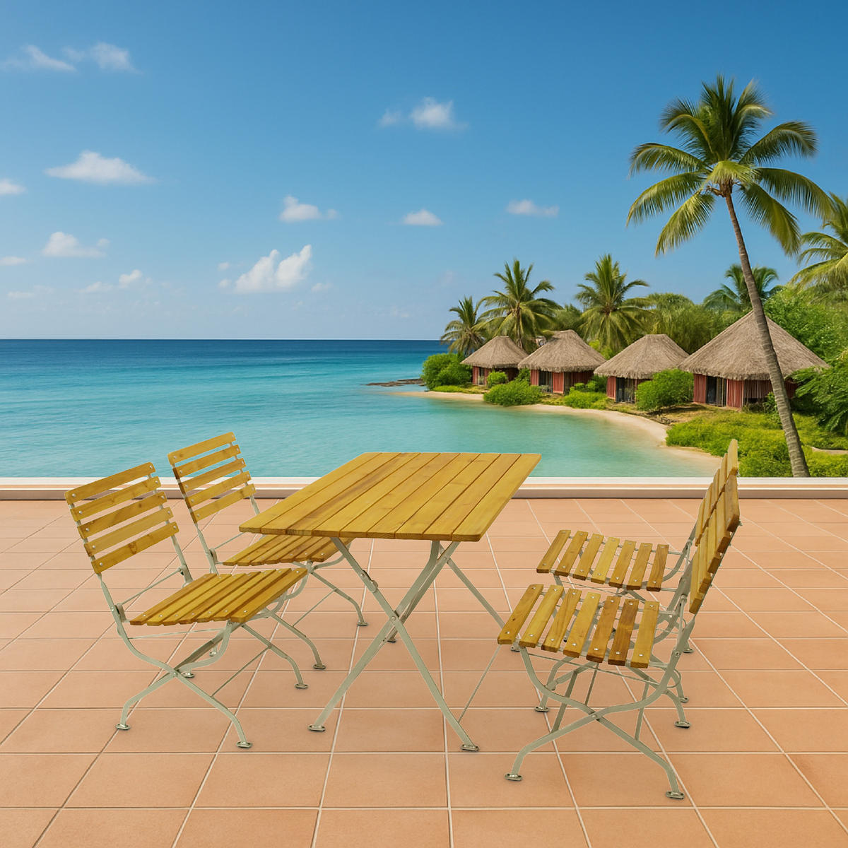 SITZGRUPPE Hobart Light - Garten-Garnitur 5-teilig, Flachstahl Robinienholz -Gestell verzinkt hellgrau - Grau, Holz - TPFGarden