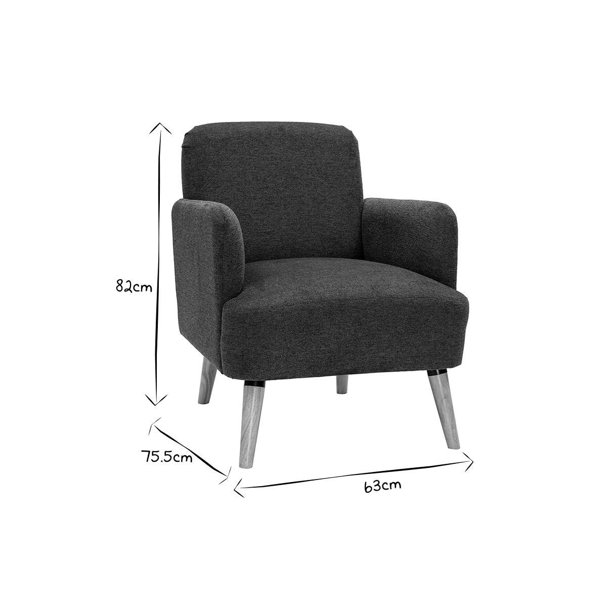 SESSEL skandinavisch Dunkelgrau Stoff Samteffekt helles Holz ISKO - Dunkelgrau, Textil (75.5/82/63cm) - Miliboo