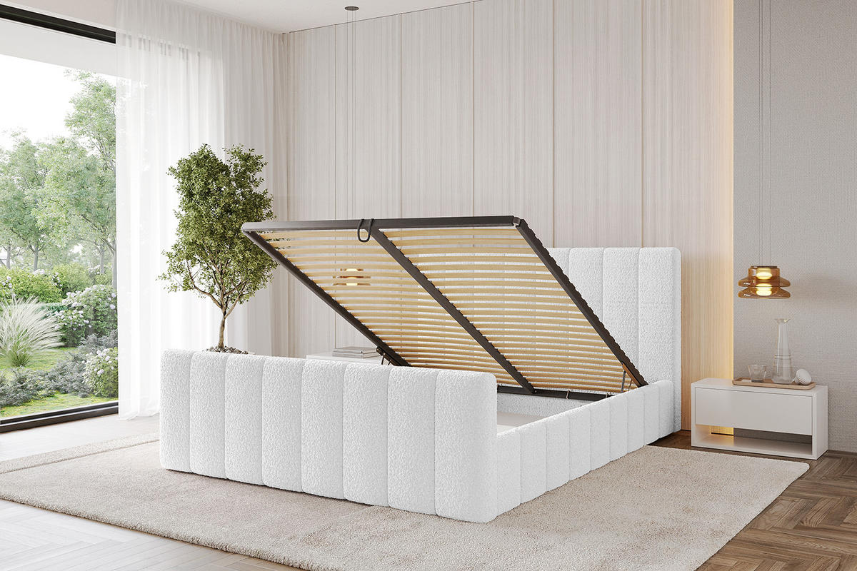 POLSTERBETT mit Bettkasten, Fußteil und Lattenrost, Boxbett mit Matratze H3/H4 - FINO-Z 180x200 Weiß - Weiß, Holzwerkstoff/Textil (180/200cm) - ALTDECOR