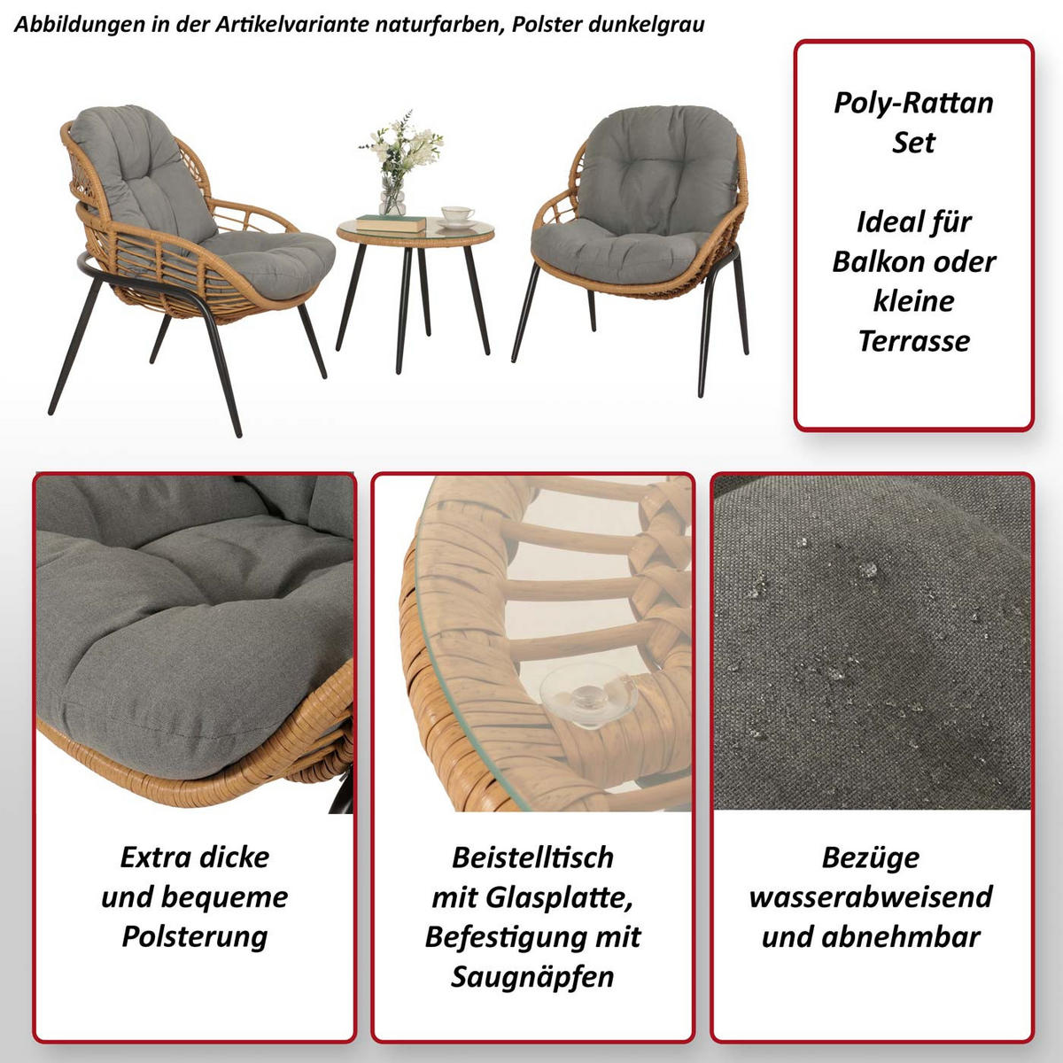 POLY-RATTAN GARNITUR Grau, Hellgrau - Hellgrau/Grau, Kunststoff - MCW