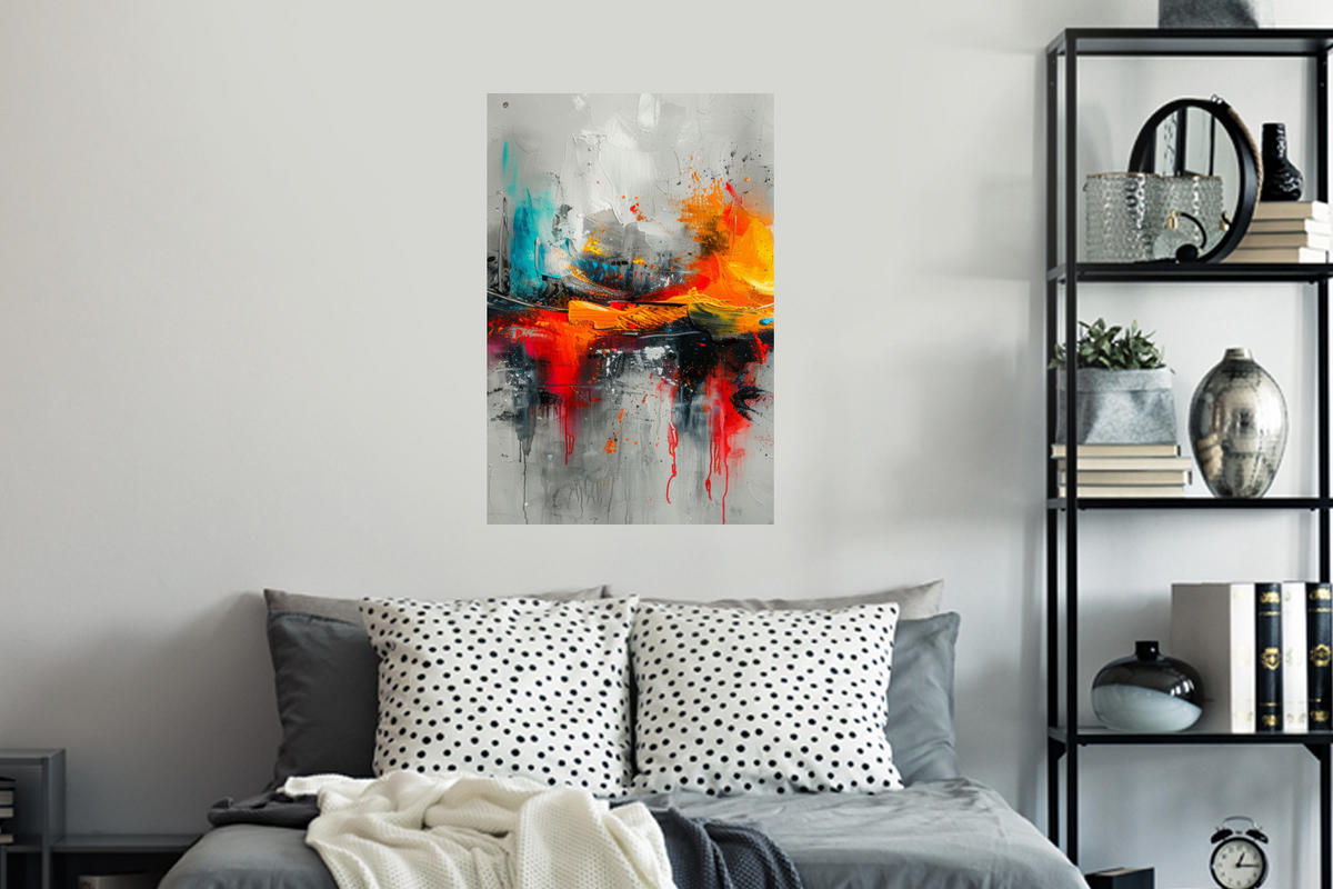 WANDTATTOO Moderne Kunst - Orange - Grau - Abstrakt 40x60 cm - Hellgrau, Kunststoff (40/60/0.1cm) - MuchoWow