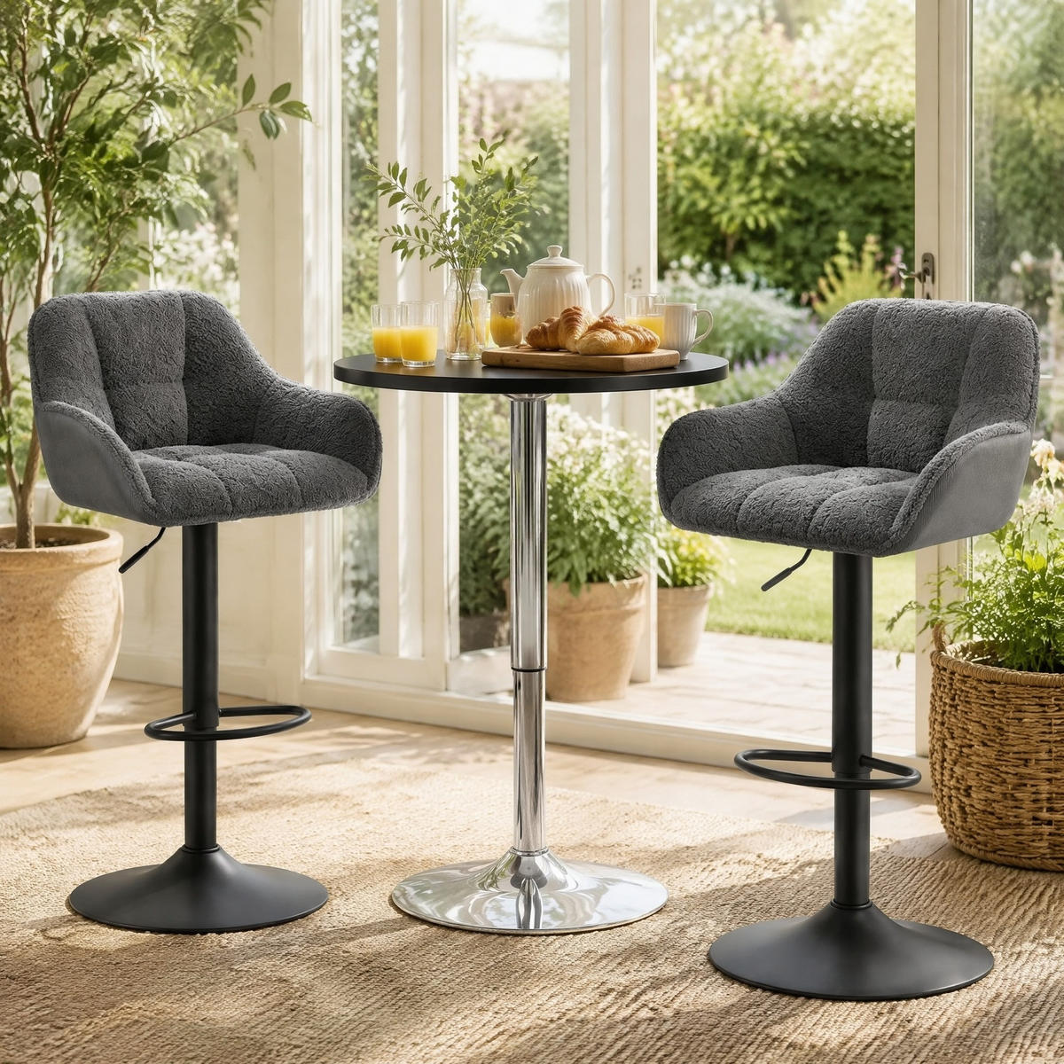BARHOCKER 2er-Set, dunkelgrau, höhenverstellbar und 360° drehbar - Dunkelgrau, Metall (52/109/50cm) - MIVRAY