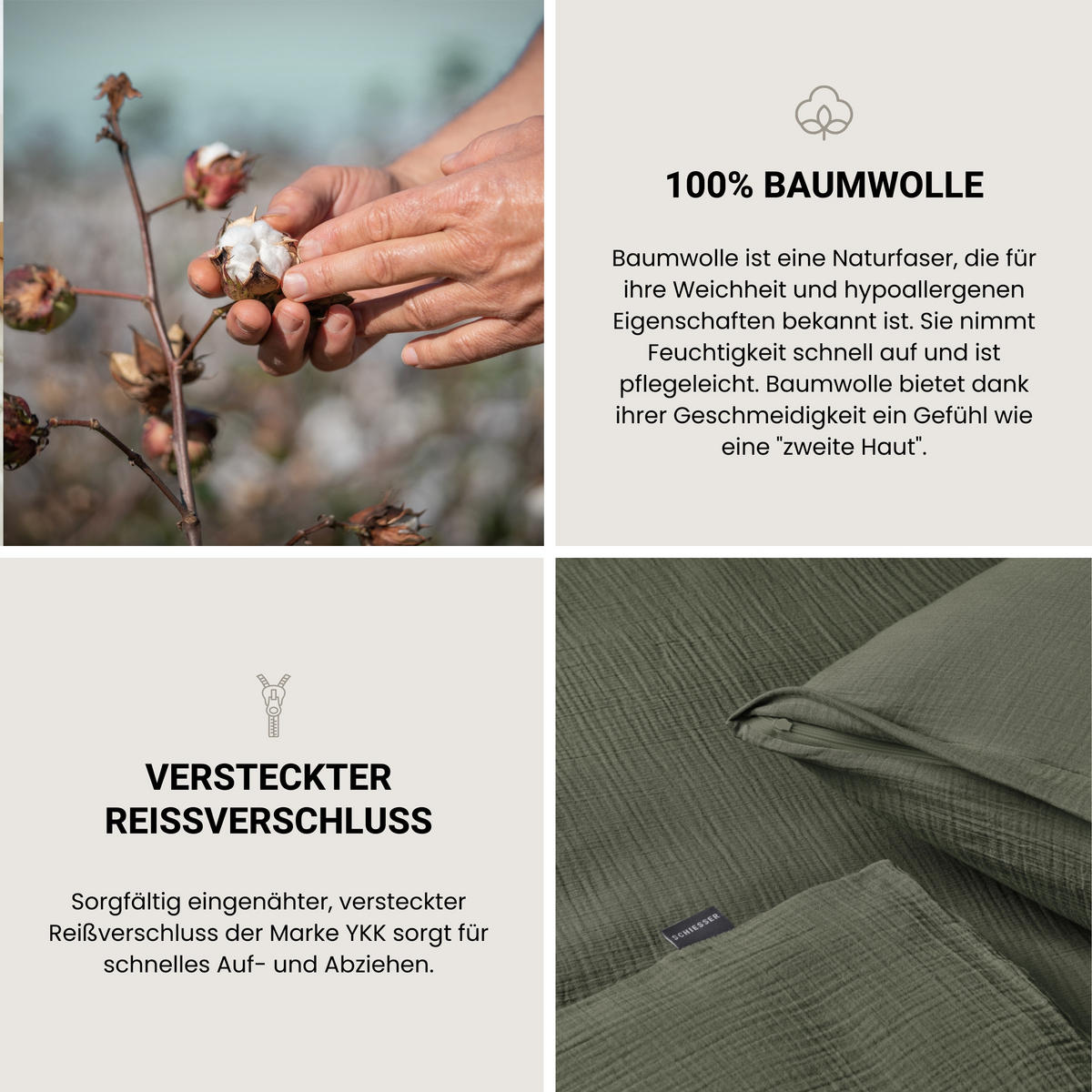 BETTWÄSCHESET Molly - Musselin - 2-teilig - 135 x 200 cm - Dunkelgrün - Dunkelgrün, Textil (135/200cm) - SCHIESSER