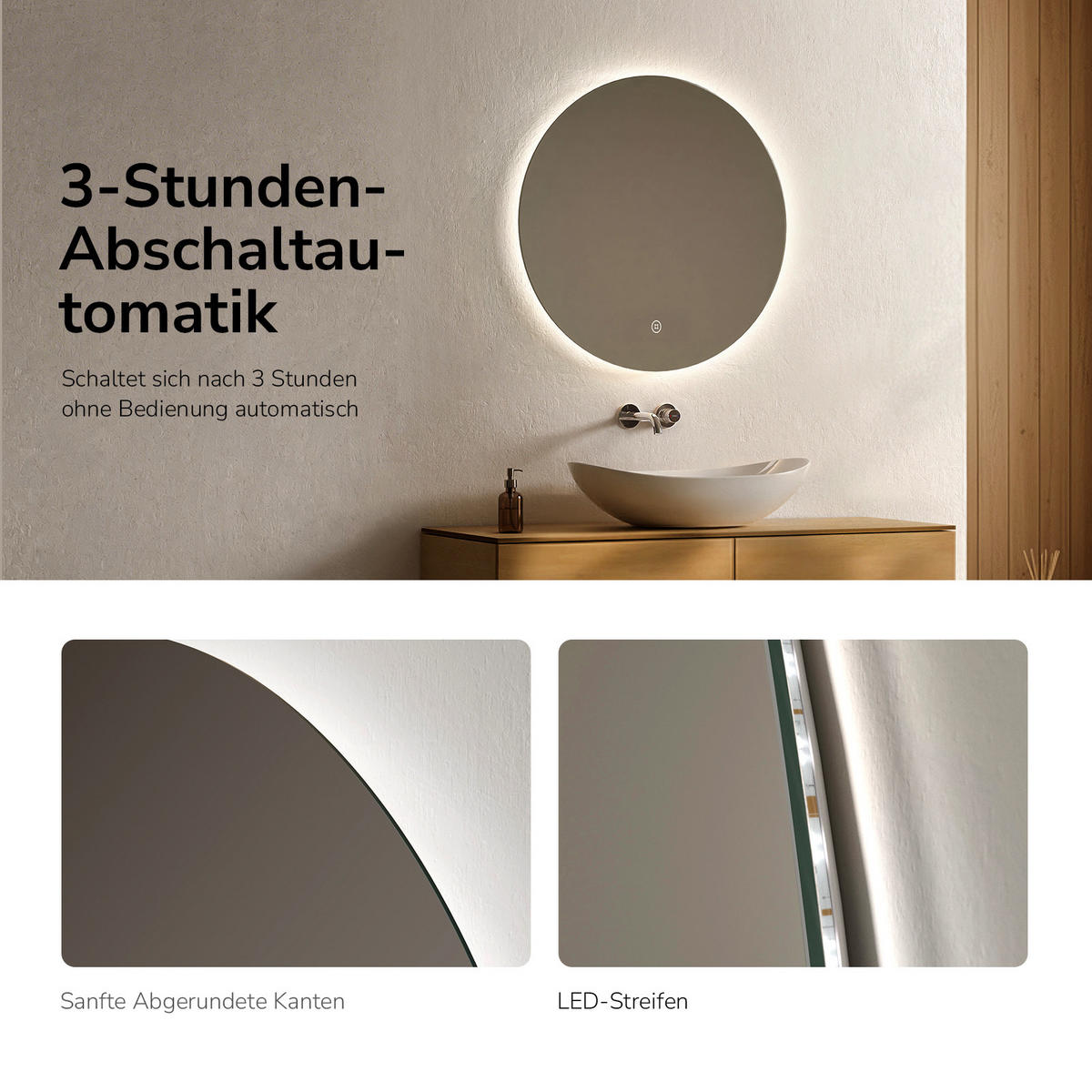 OGLINDA de baie cu LED-uri Ø 60 cm - transparent, sticlă (60/60/3.5cm) - EMKE