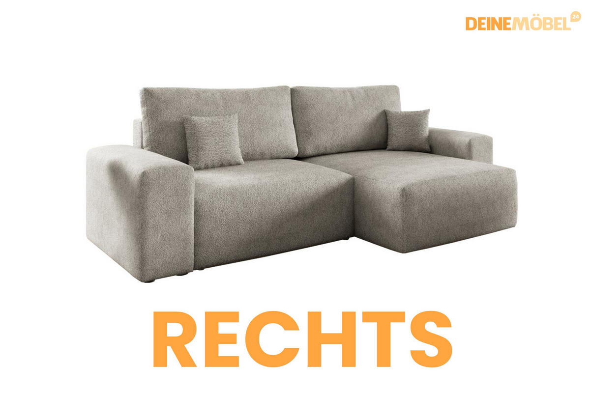 ECKSOFA MILKY 255/148 in Bouclé Grau-Beige rechts - Graubraun, Holz/Holzwerkstoff (255/148cm) - Deine Möbel 24