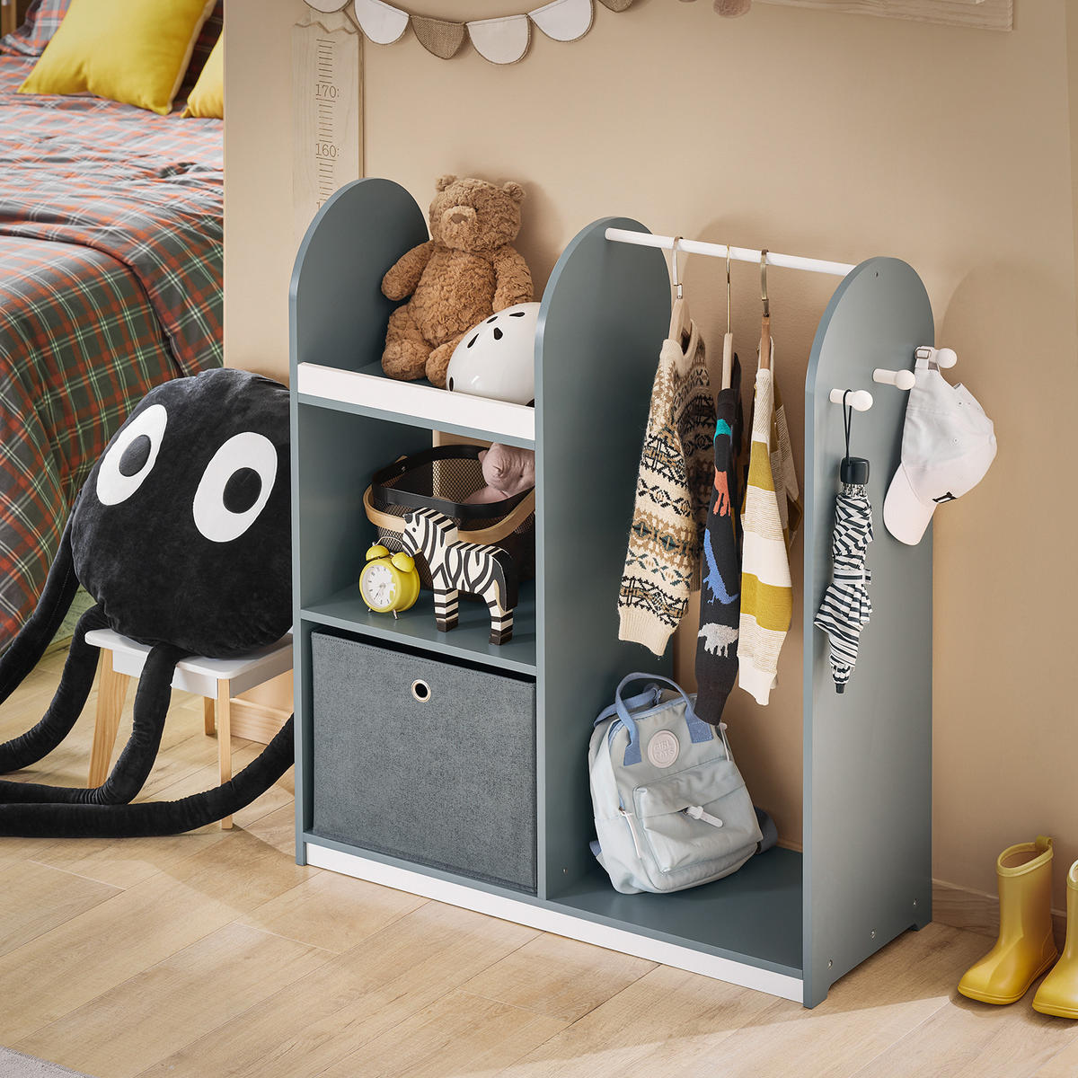 KINDERGARDEROBE Grau - Grau, Holzwerkstoff (97/108/35cm) - SoBuy