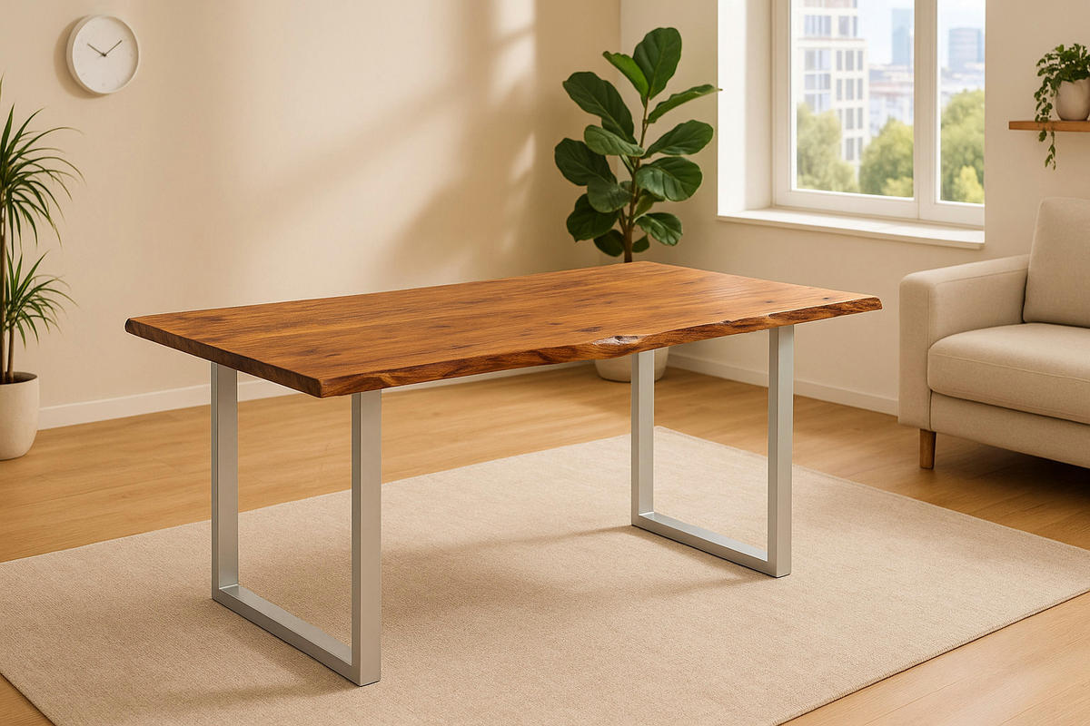 ESSTISCH LAURINA - Silberfarben/Nussbaumfarben, Holz/Metall (85/160/77cm) - SAM