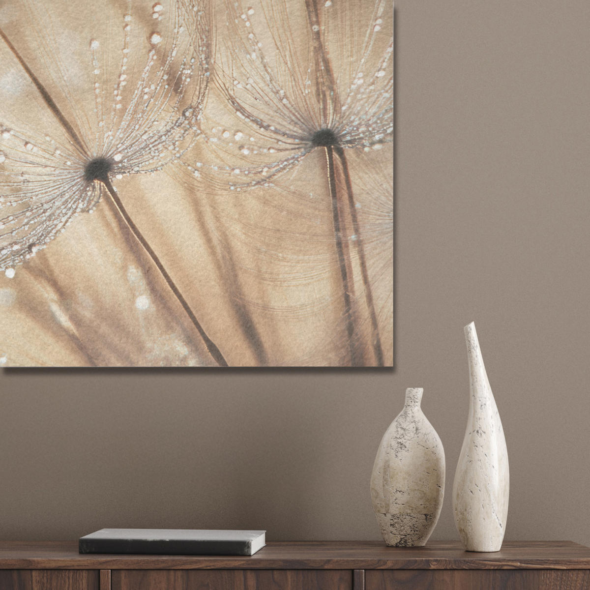 AKUSTIKPANEEL Löwenzahn - Abstrakt - Natur - Beige 80x60 cm - Braun, Textil (80/0.9/60cm) - MuchoWow