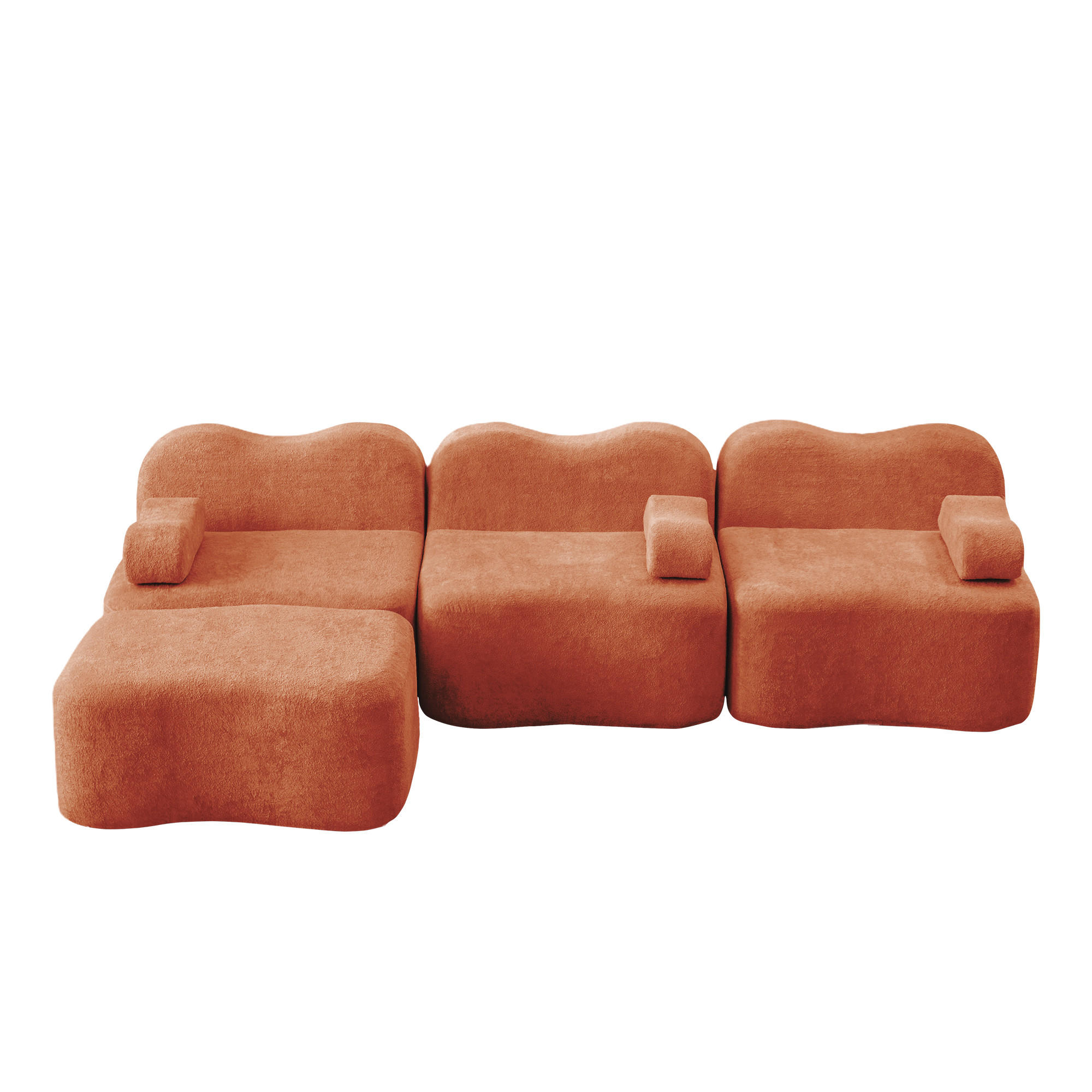 ECKSOFA 288x167x70 cm aus Samt rahmenlos modular mit 1 Ottoman, orange - Orange, Textil (167/288cm) - Luhomfu