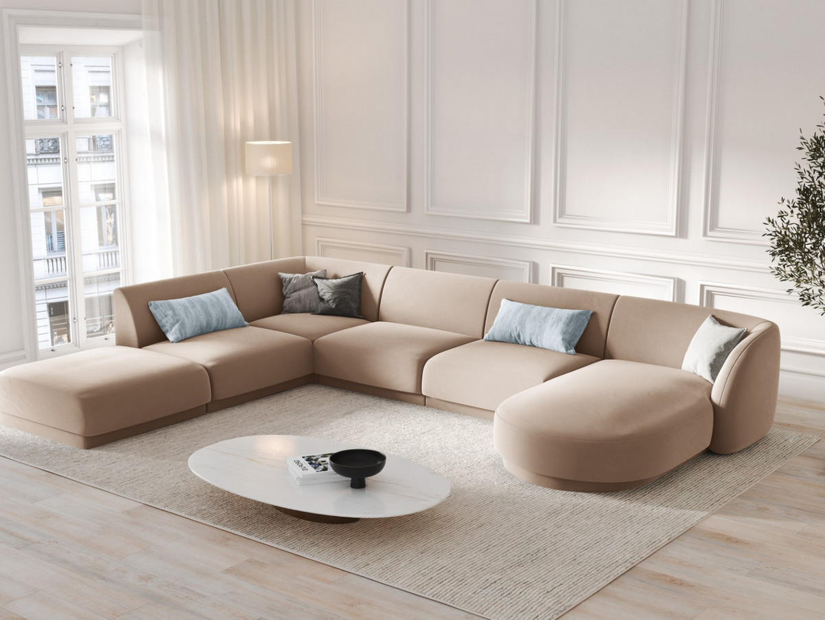 PANORAMASOFA links Miley aus Samt cappuccino 6 Sitzplätze - Cappuccino, Textil (255/70/330cm) - Micadoni