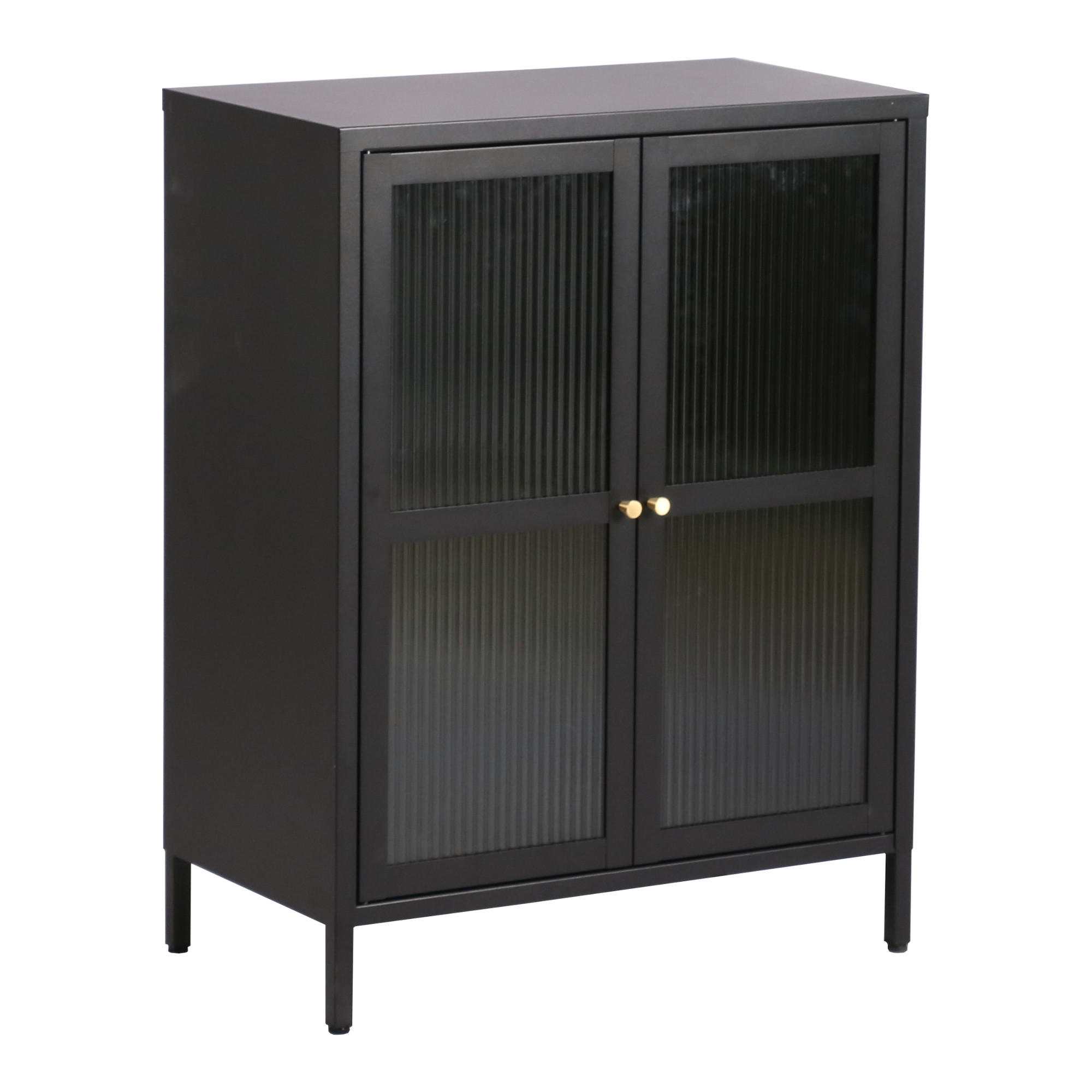 VITRINE Säkylä - Transparent/Schwarz, Glas/Metall (64/84/35cm) - [en.casa]