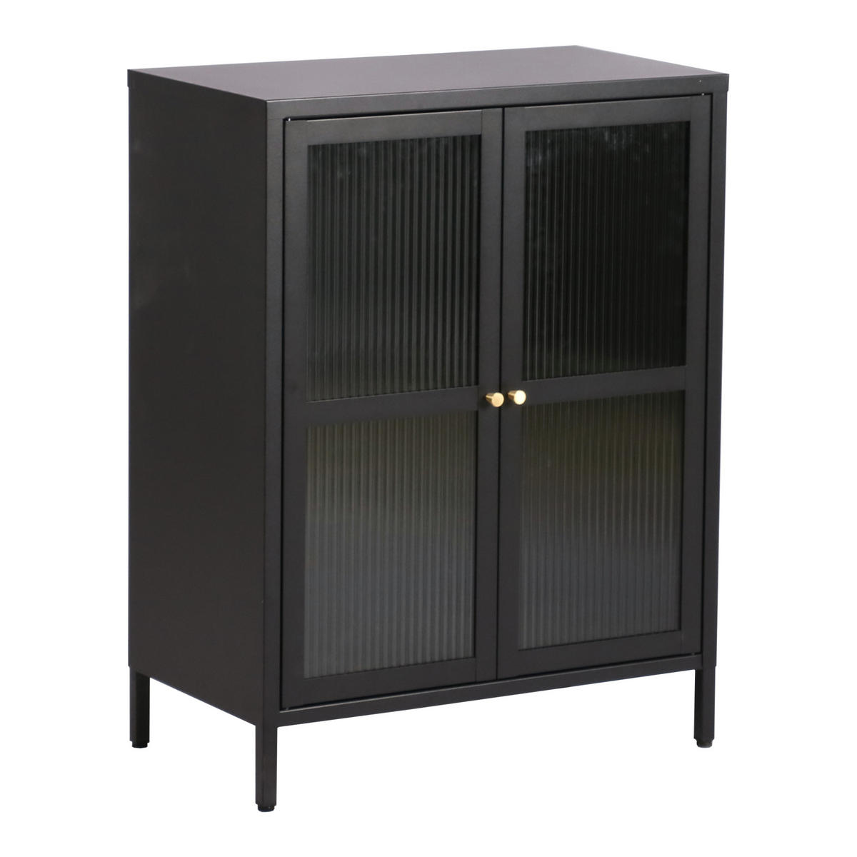 VITRINE Säkylä - Transparent/Schwarz, Glas/Metall (64/84/35cm) - [en.casa]