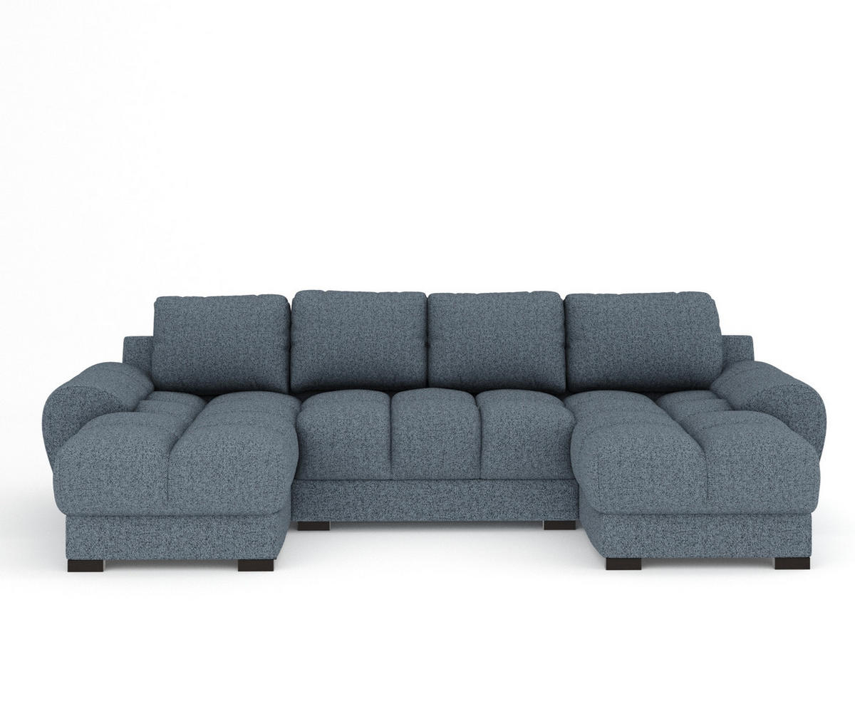 WOHNLANDSCHAFT Peebles Denimblau Webstoff - Schwarz/Dunkelblau, Holz/Holzwerkstoff (330/90/175cm) - Maison de Reve